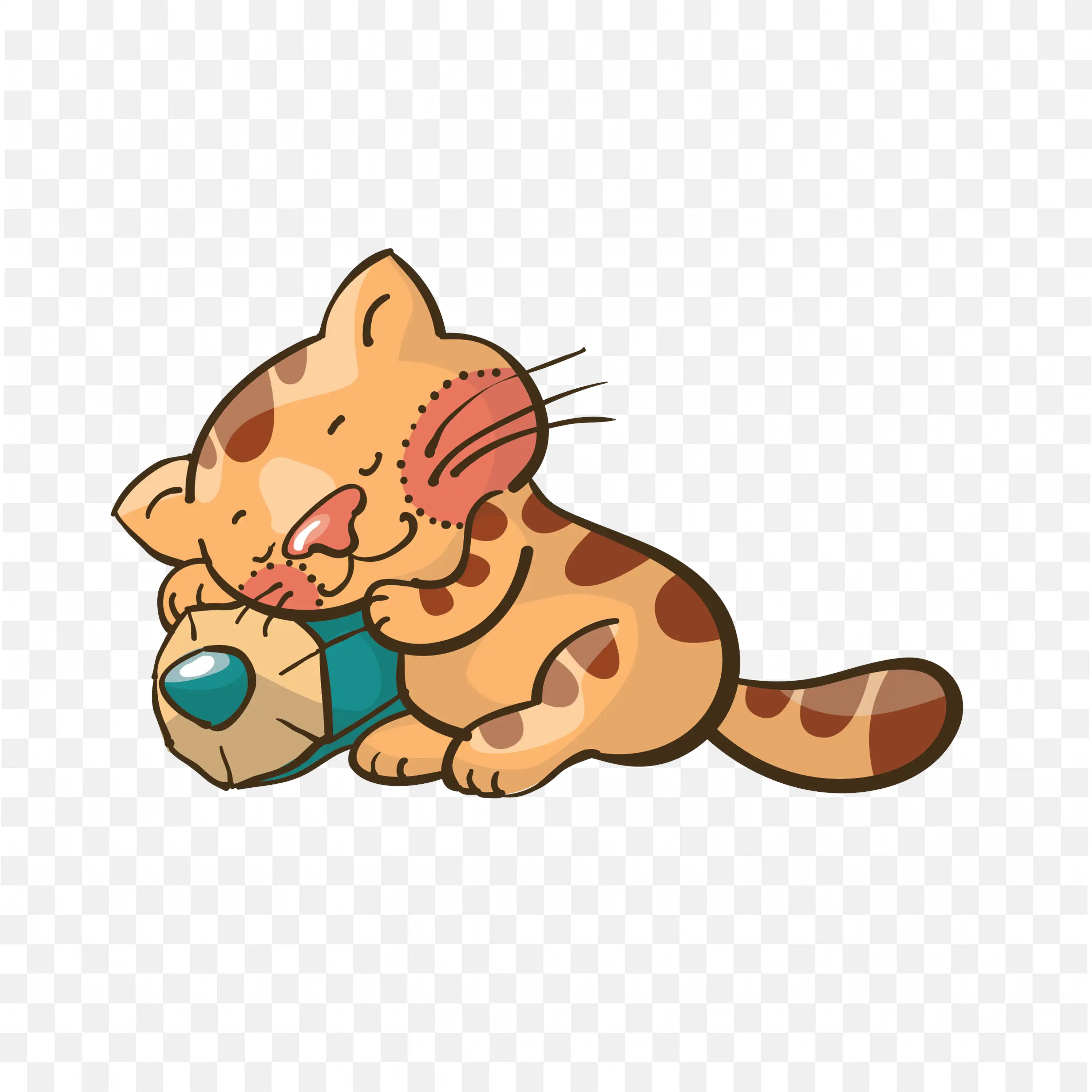 Sleeping Cat PNG Cartoon Kitty with Yarn Ball Clipart