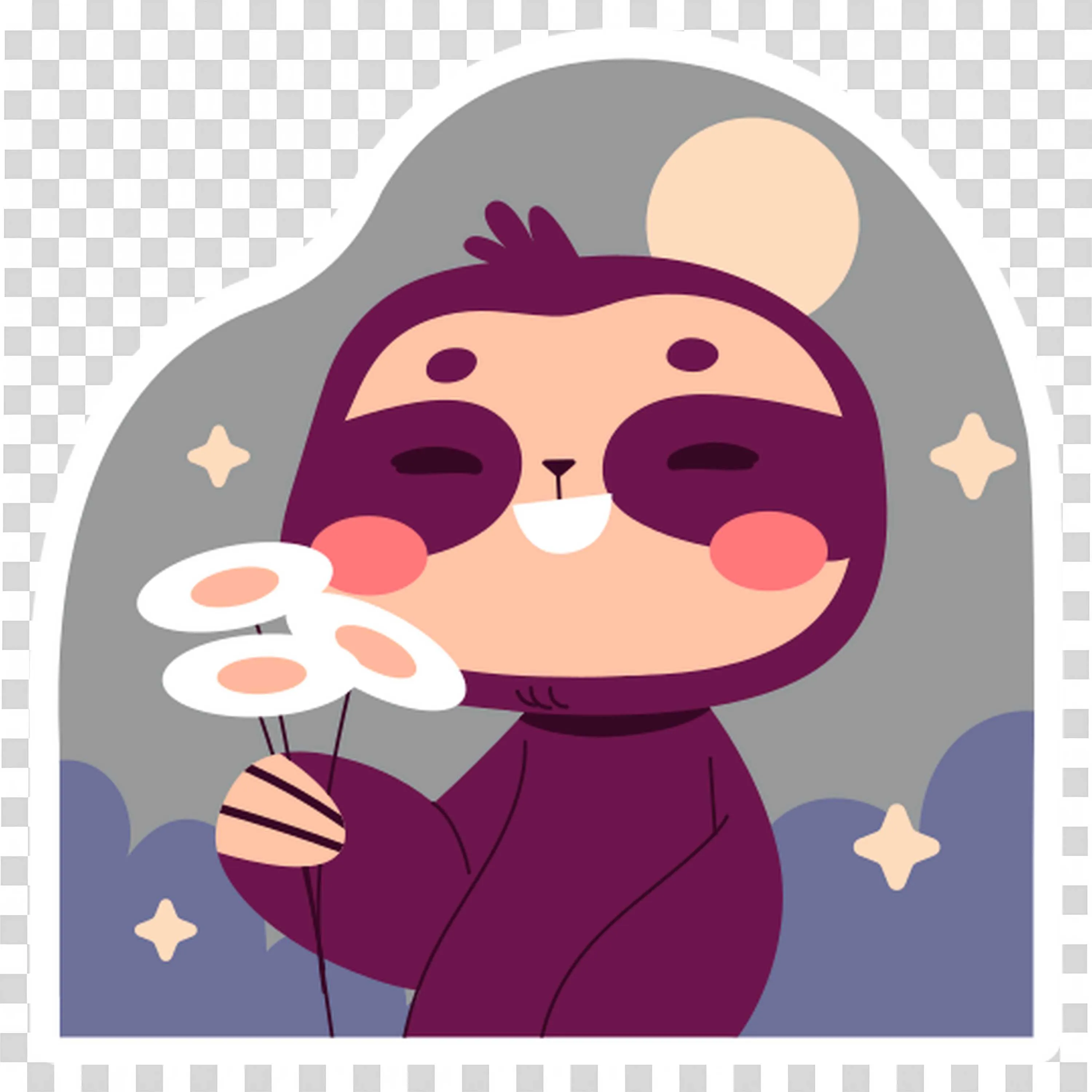 Sloth Holding a White Flower with a Peaceful Background