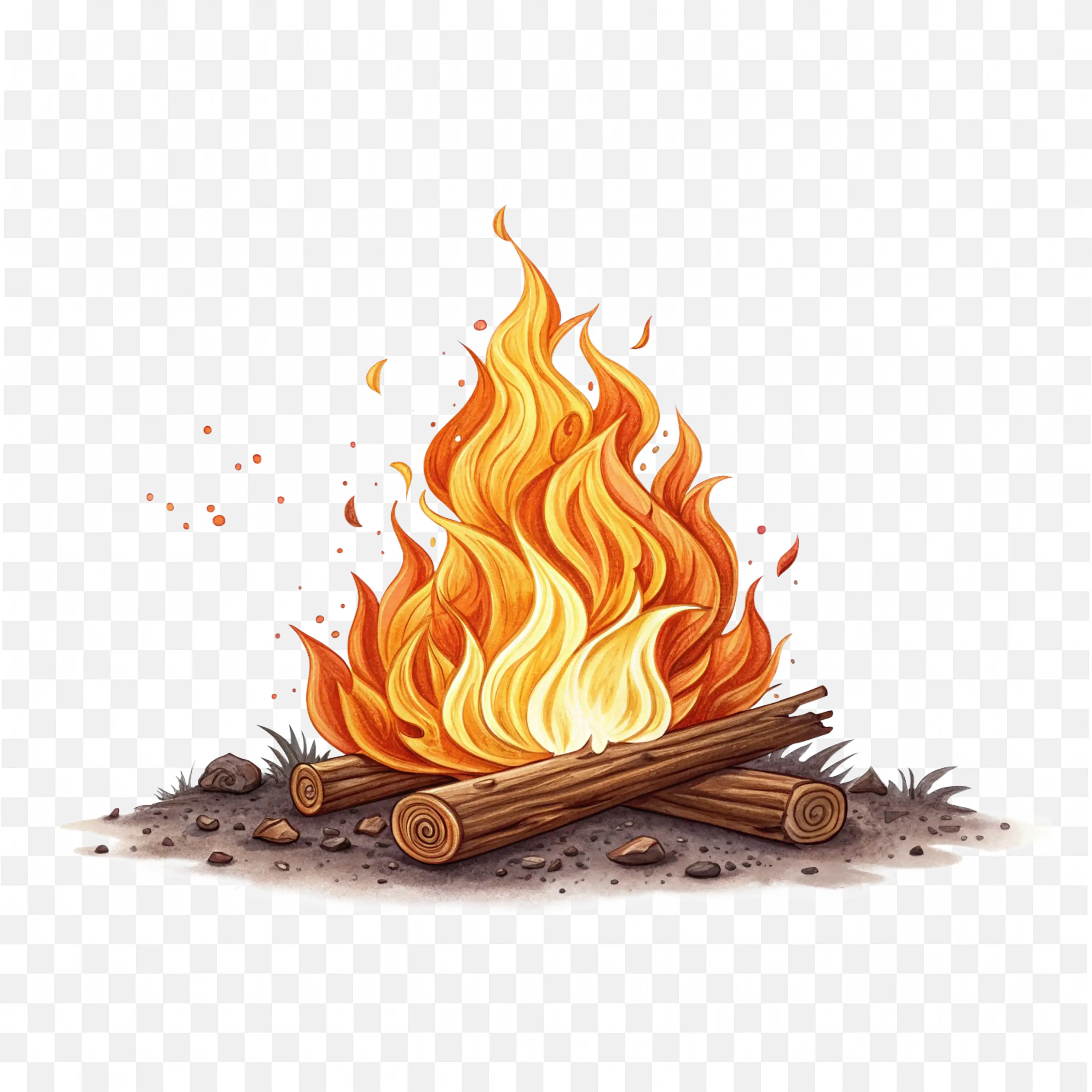 Small Campfire with Flames and Ash Transparent PNG