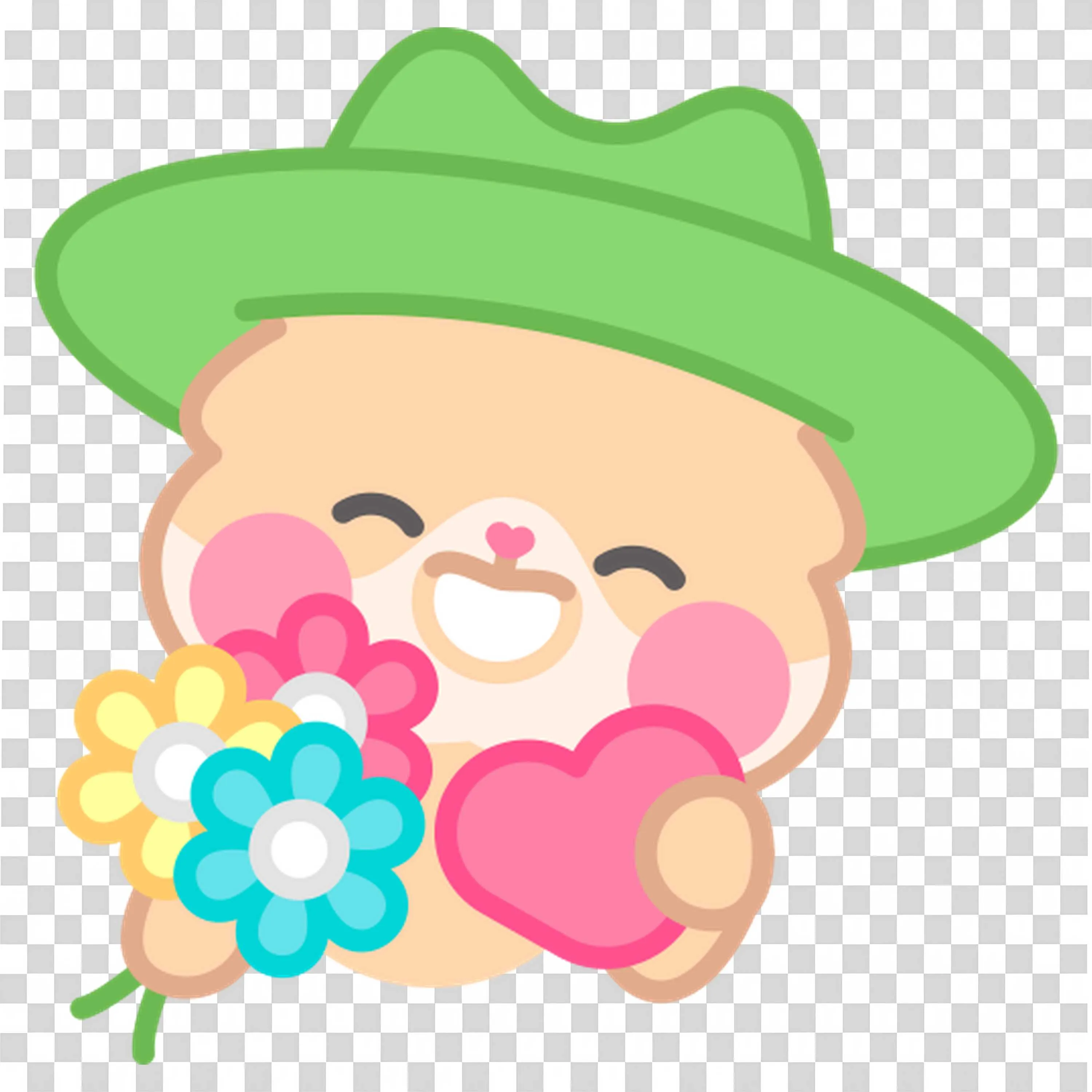 Smiling Boy Holding Colorful Flowers and Wearing Hat