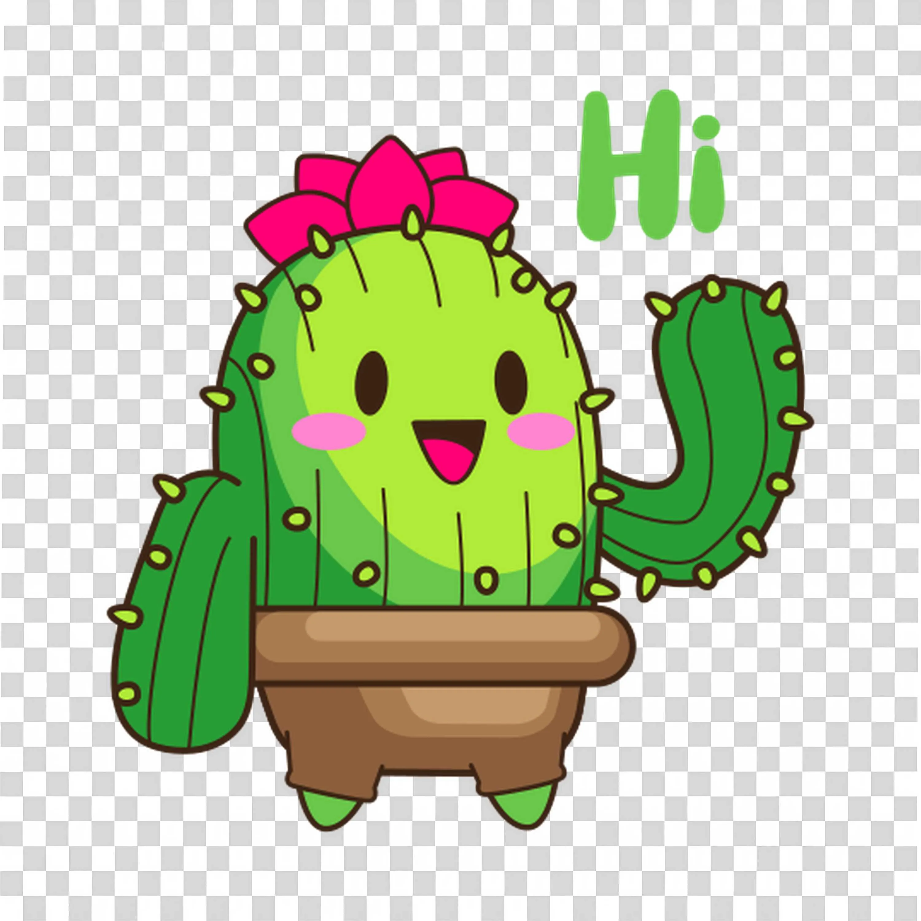 Smiling Cactus with Hi Message Adds Positivity PNGDownload
