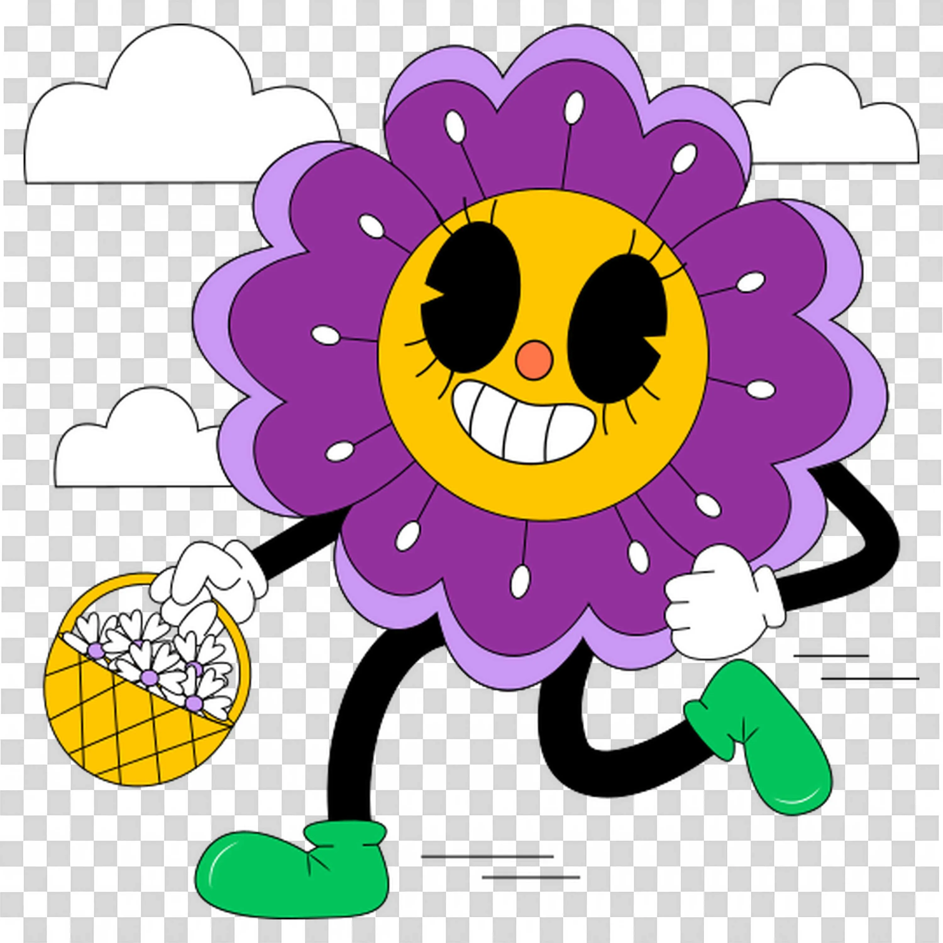 Smiling Cartoon Flower Character Walking with Sunshine