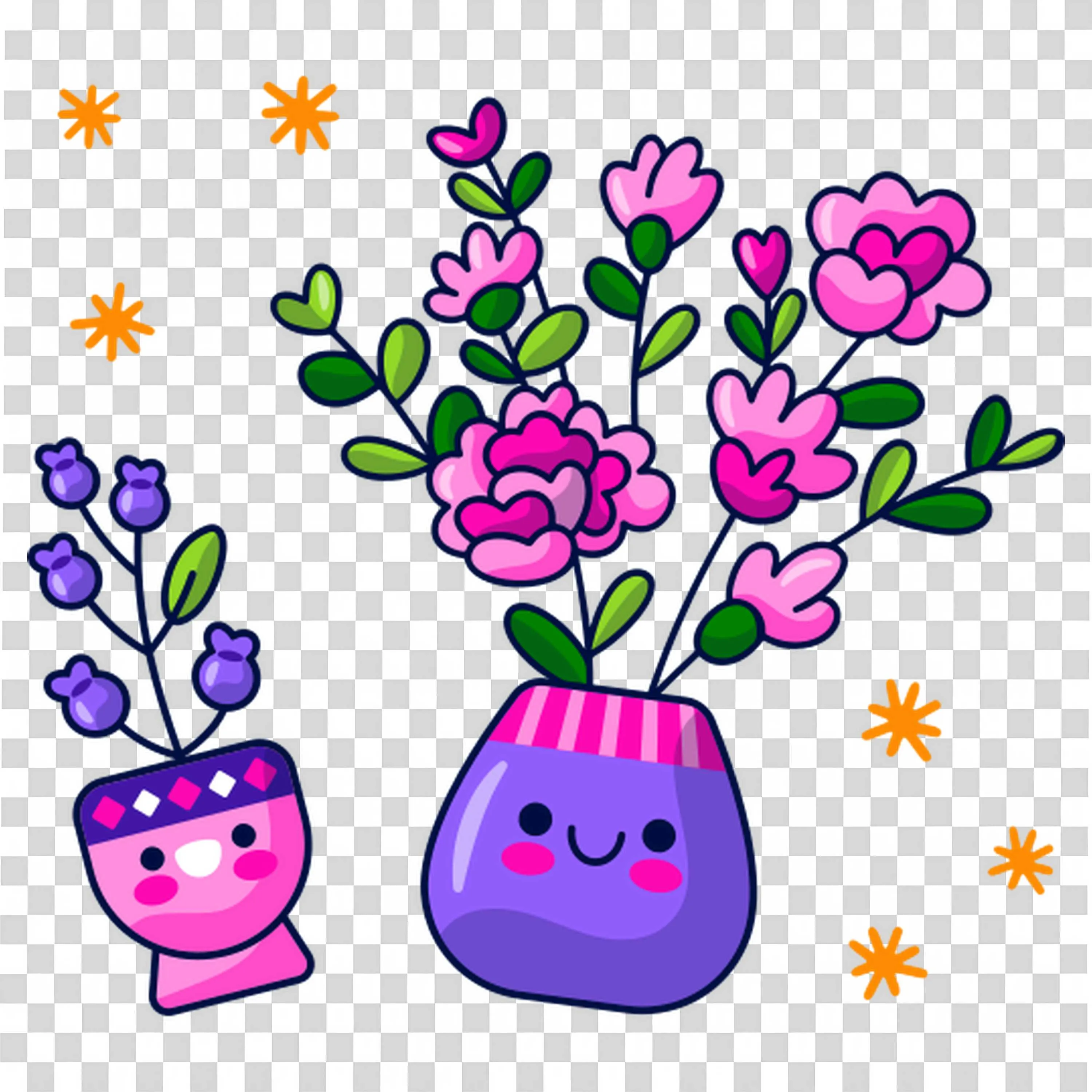 Smiling Flower Vases in Pink and Purple For Cute Decor