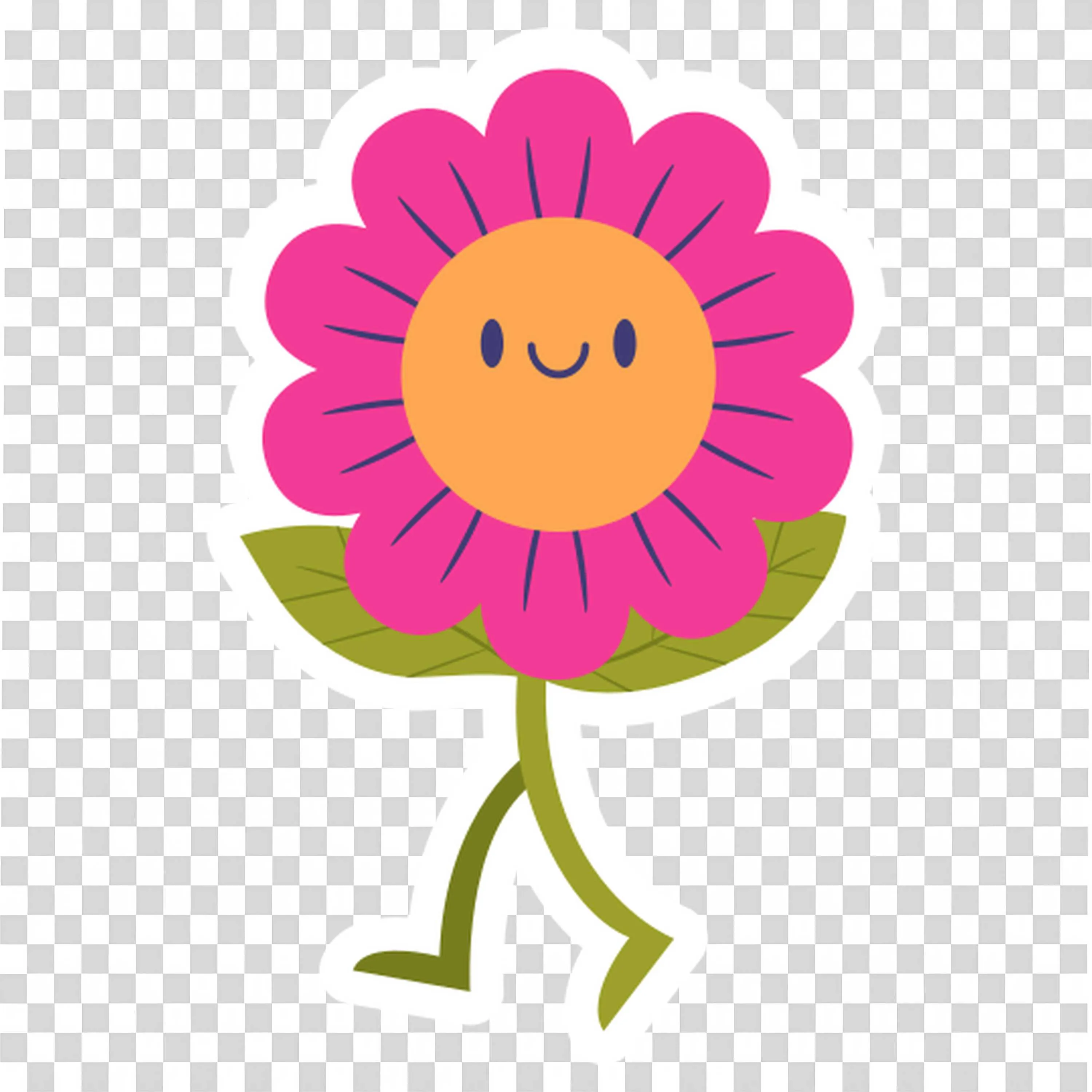 Smiling Pink Flower Standing on Two Green Legs PNGImage