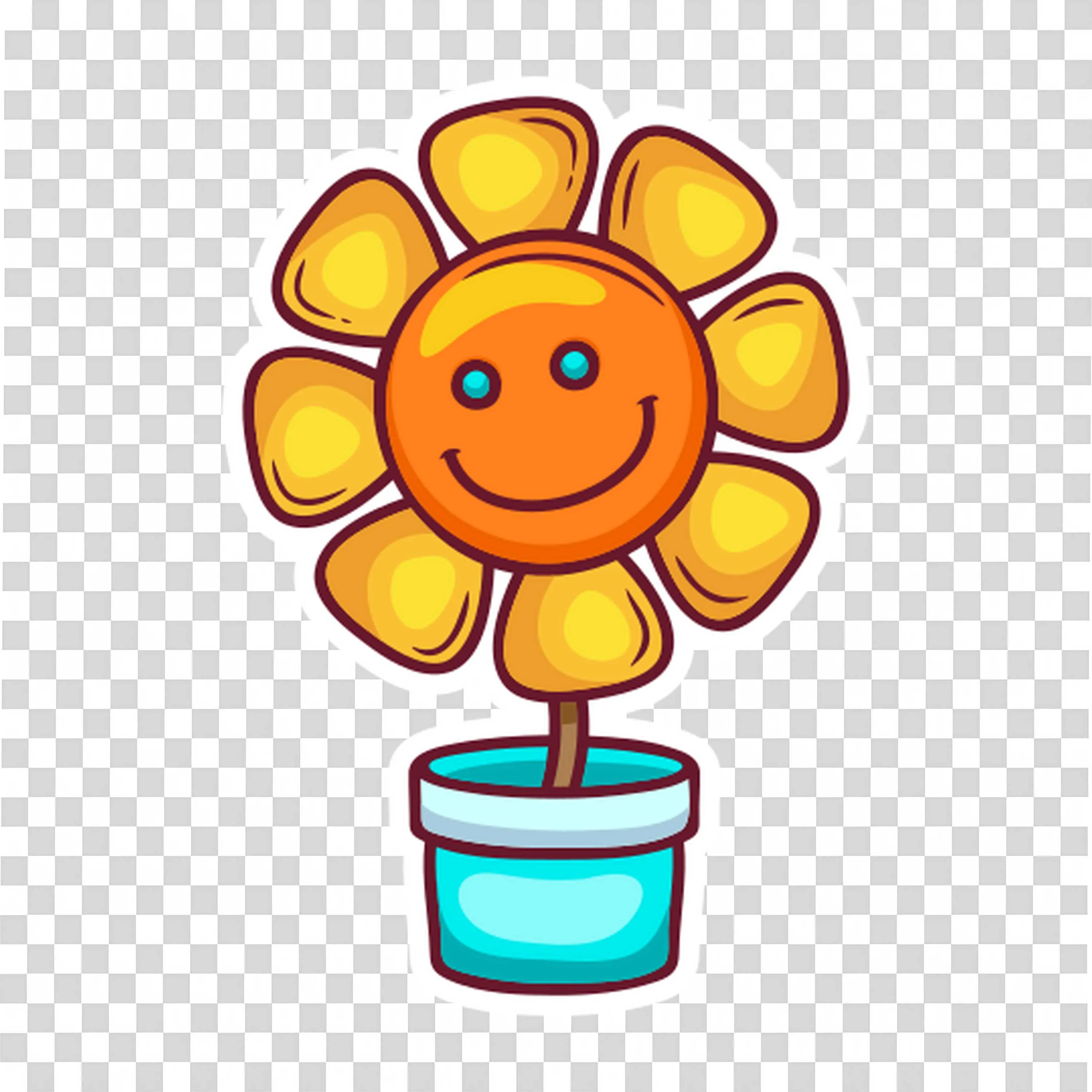 Smiling Sunflower in Blue Pot with Face PNGImag Download