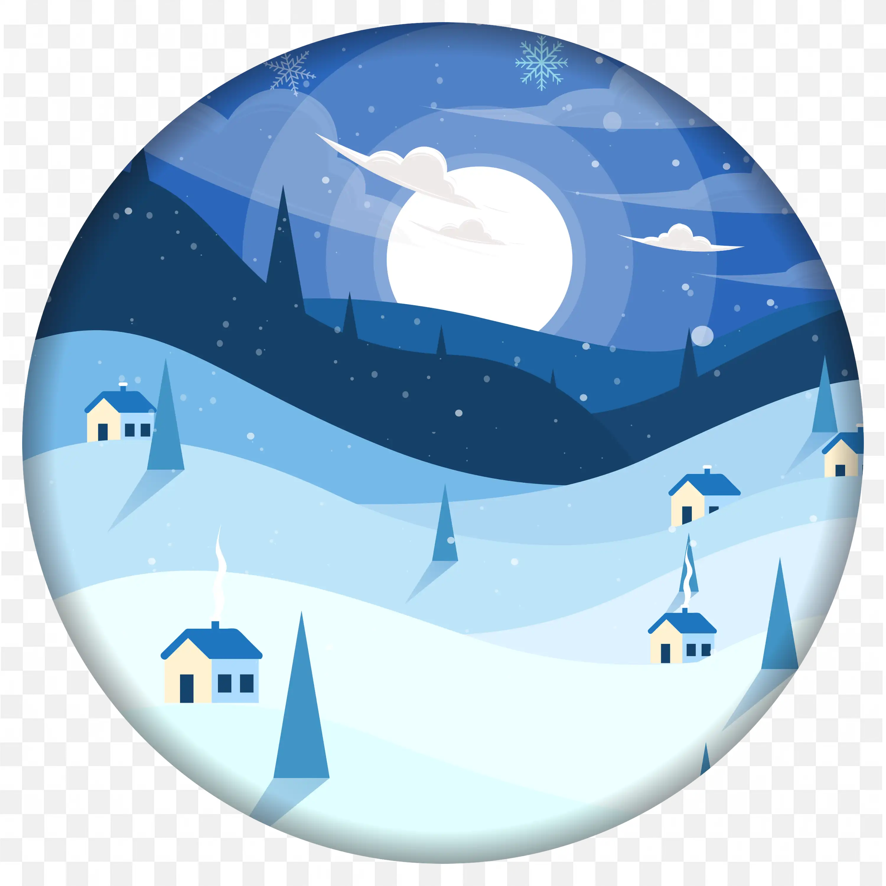 Snowy Winter Landscape with Trees and Houses PNG Art