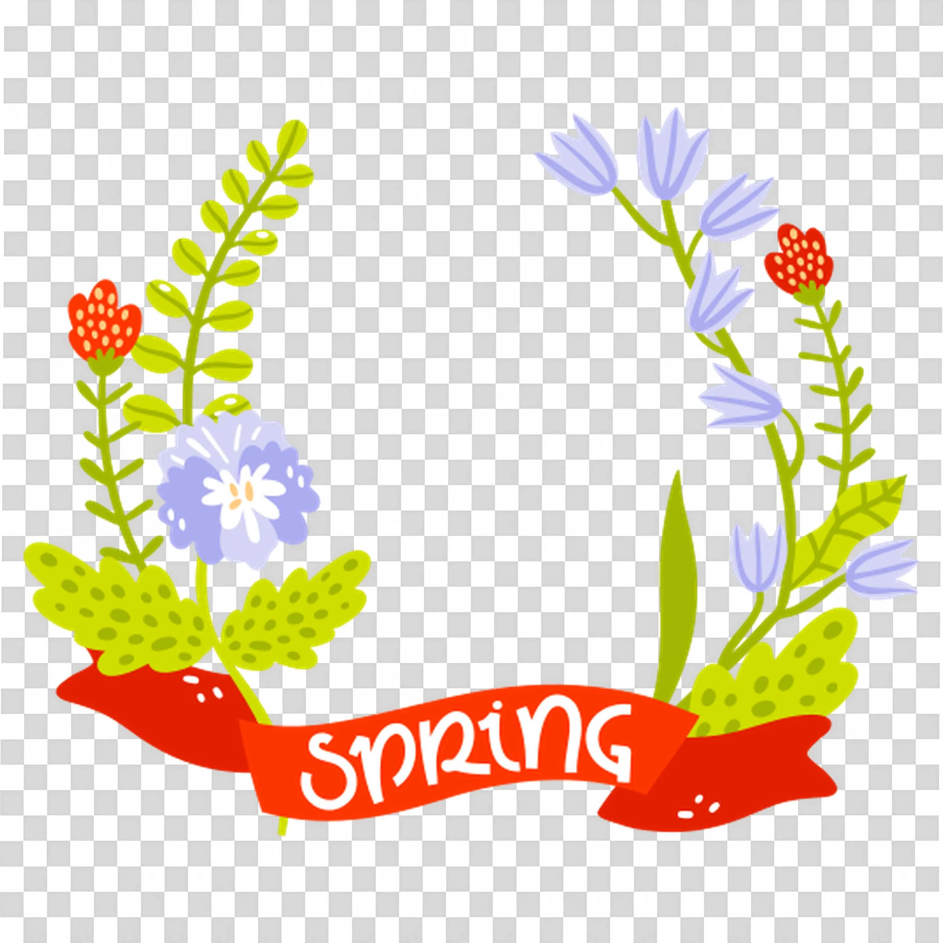 Spring Wreath with Colorful Flowers and Red Banner
