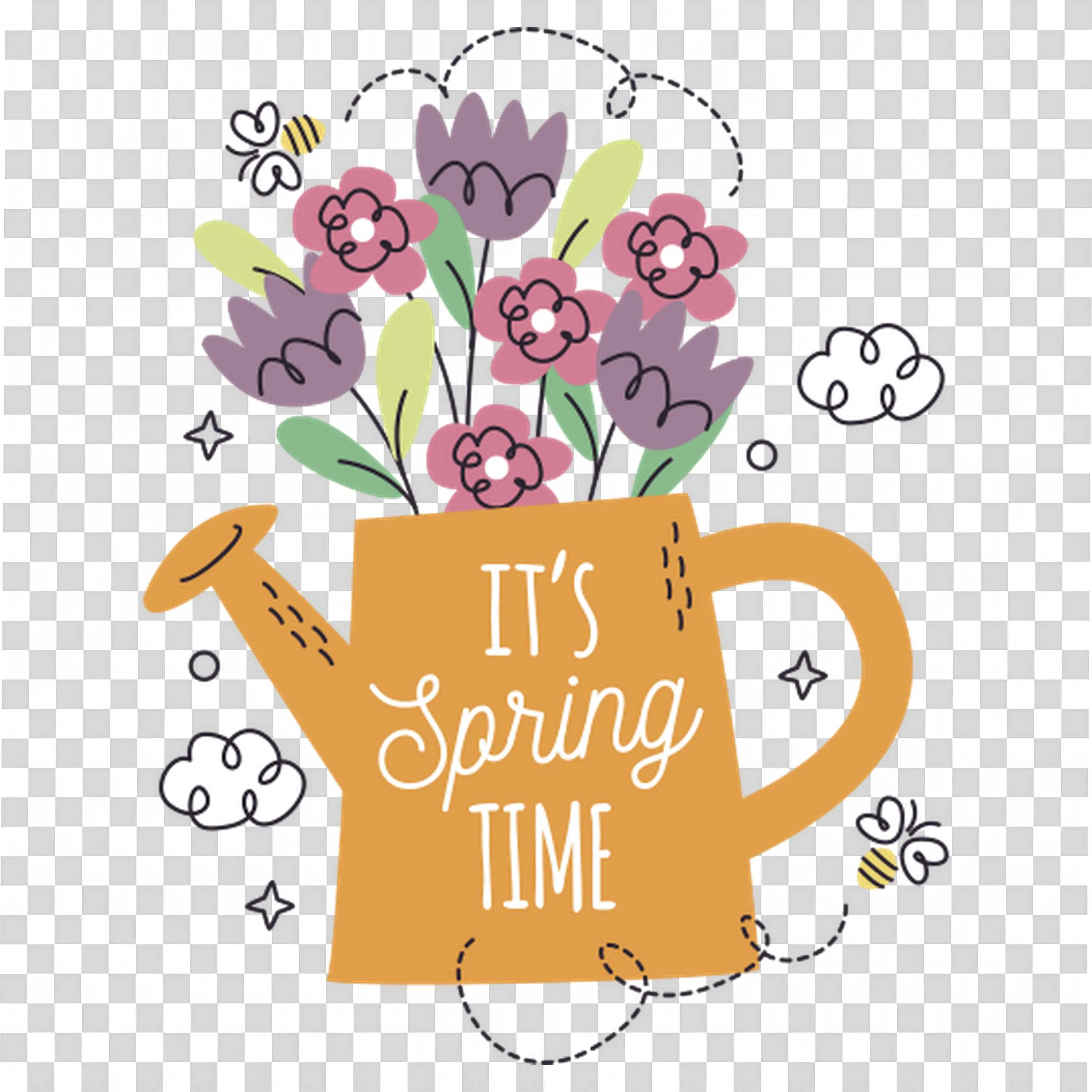 Springtime Floral Bouquet in Watering Can Artwork PNG