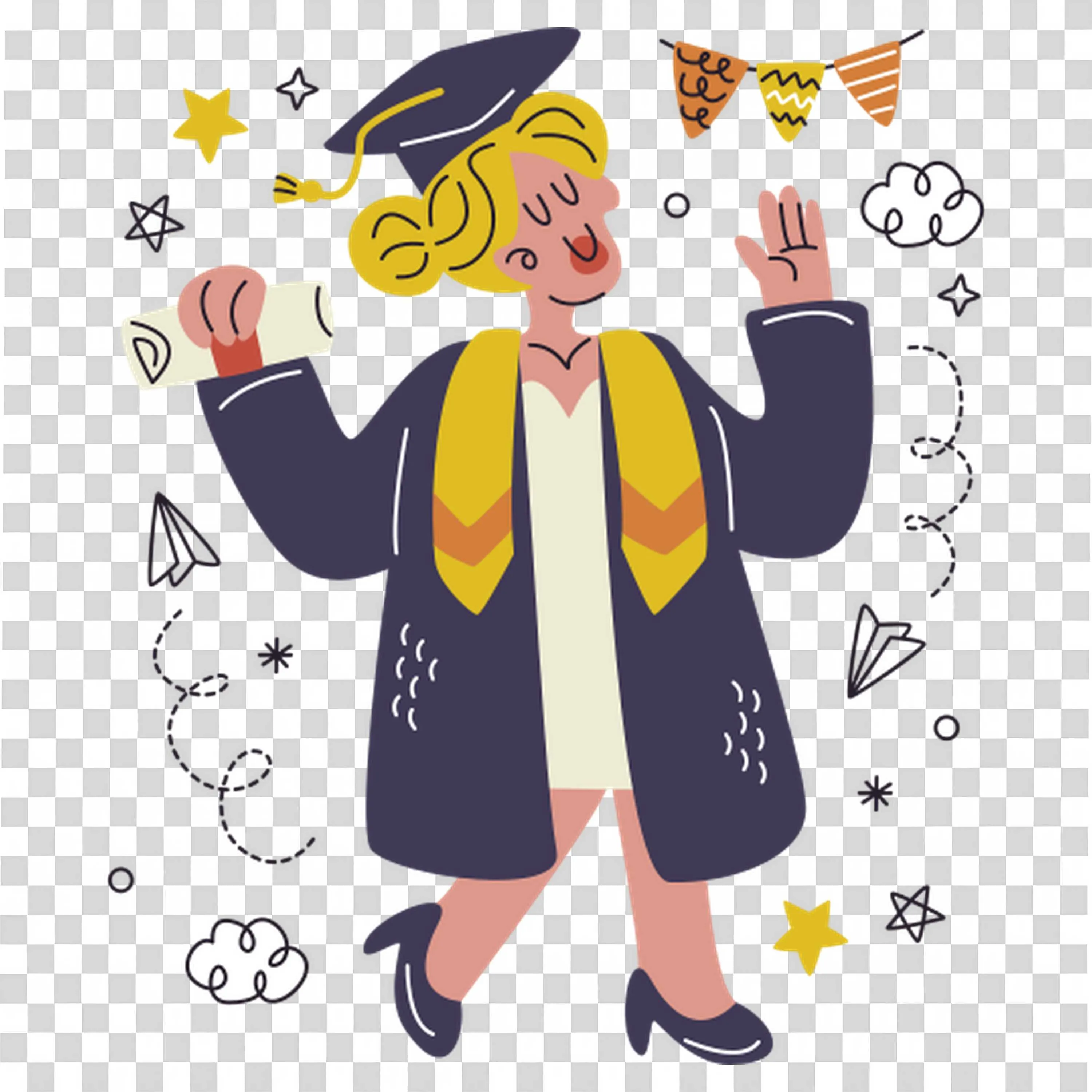 Student Wearing Gown and Cap During School Graduation Event