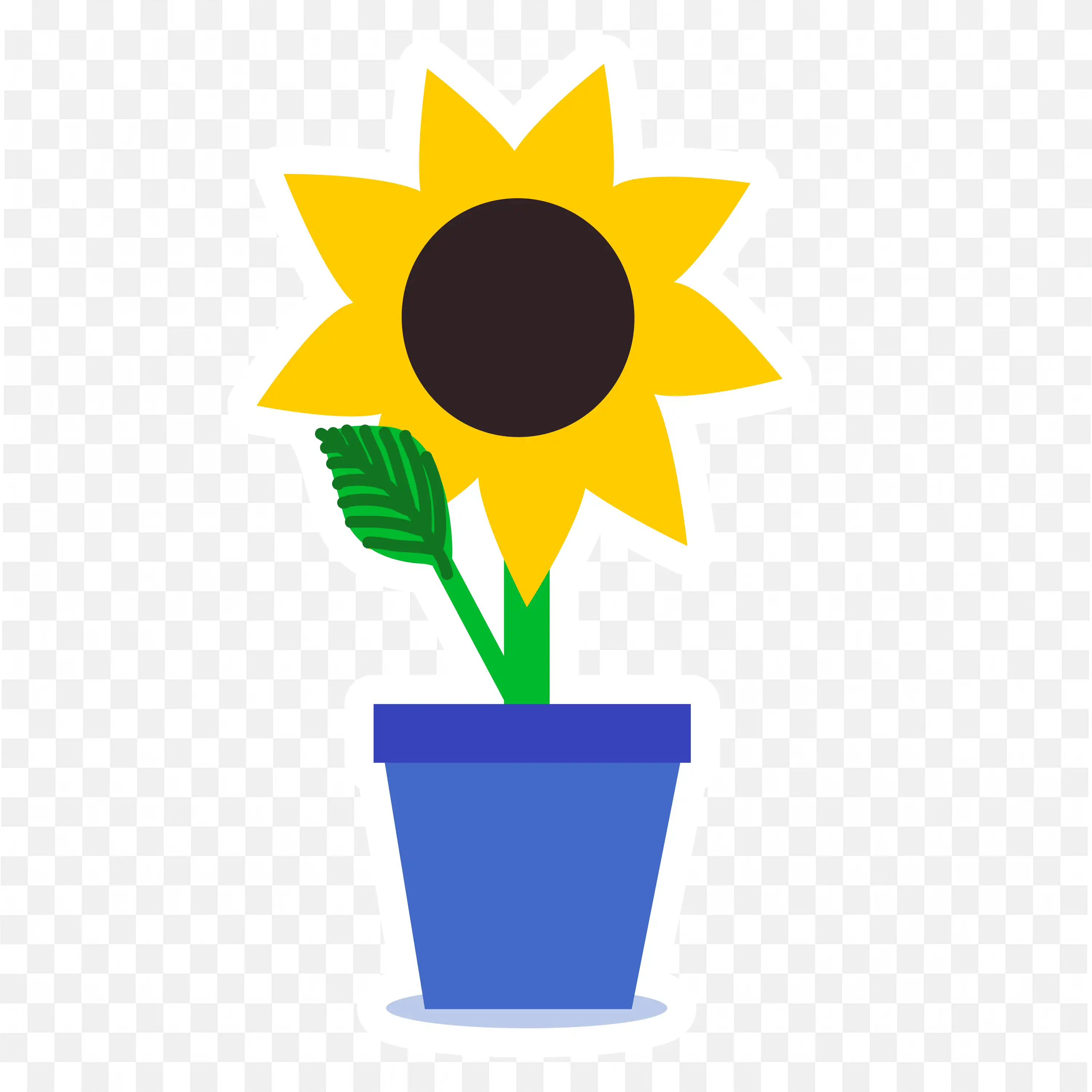 Sunflower Pot PNG Blue Planter Nature Floral Art Design Clip