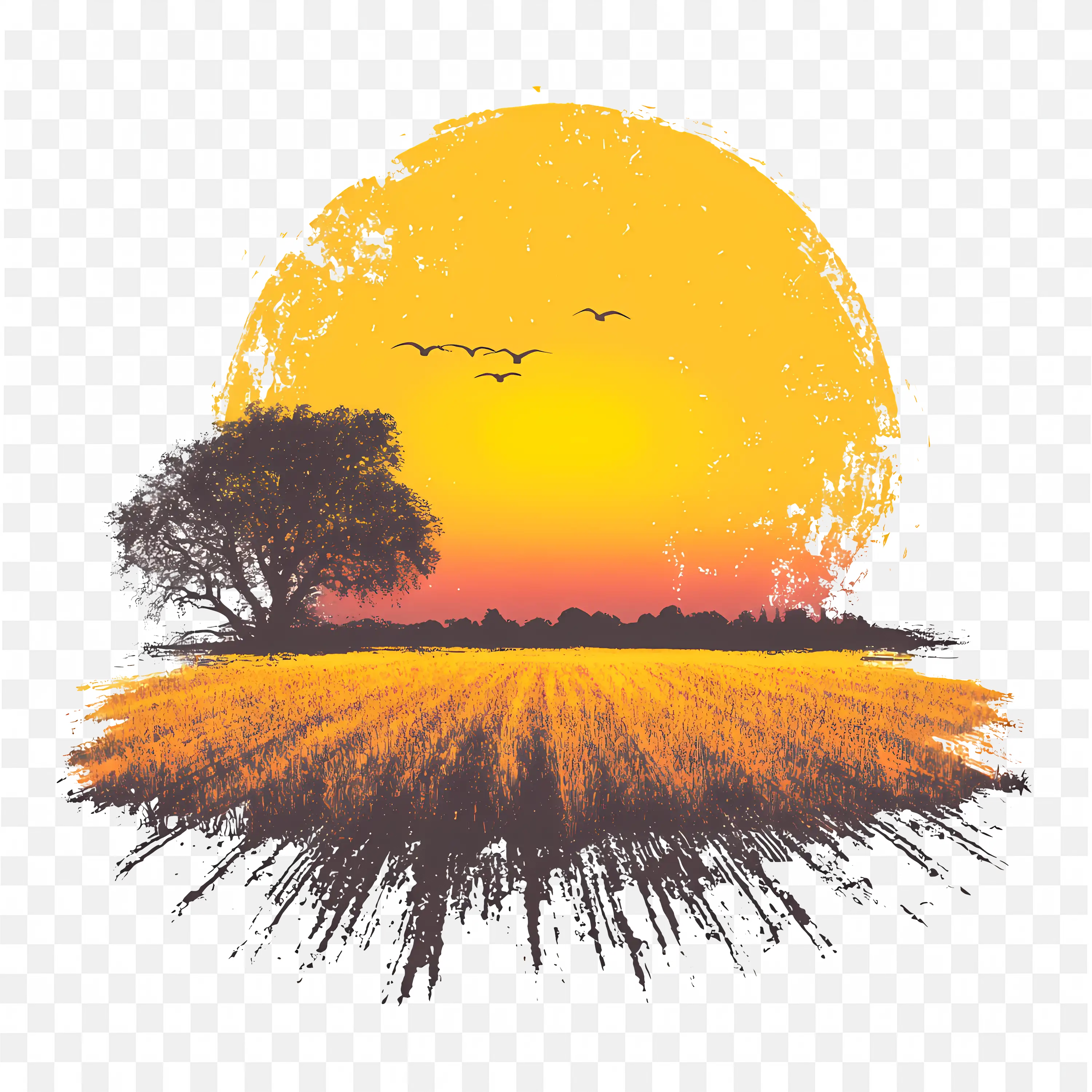 Sunset PNG Tree Silhouette with Orange Sky Clipart