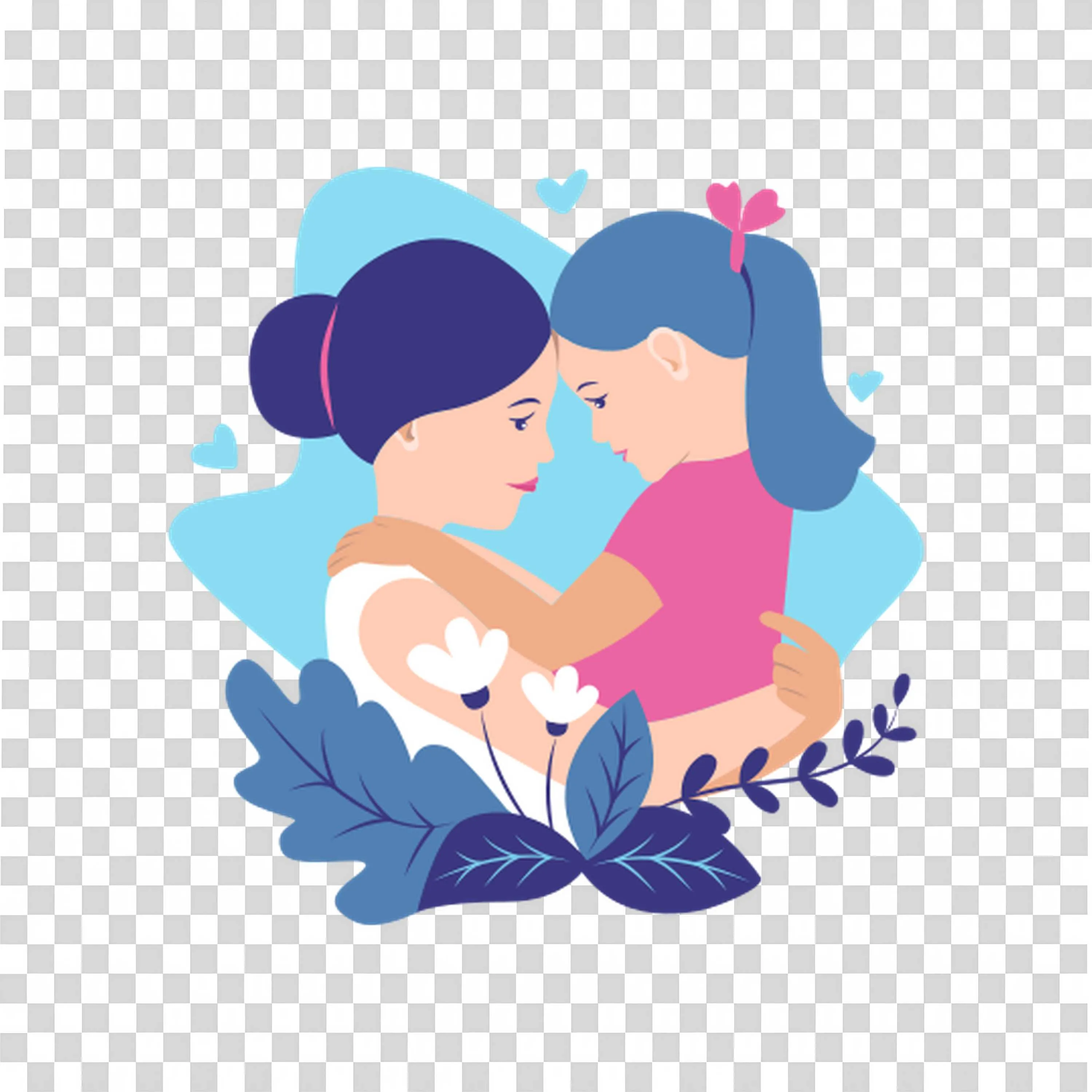 Sweet Couple Sitting in Garden Of Blue Flowers PNG