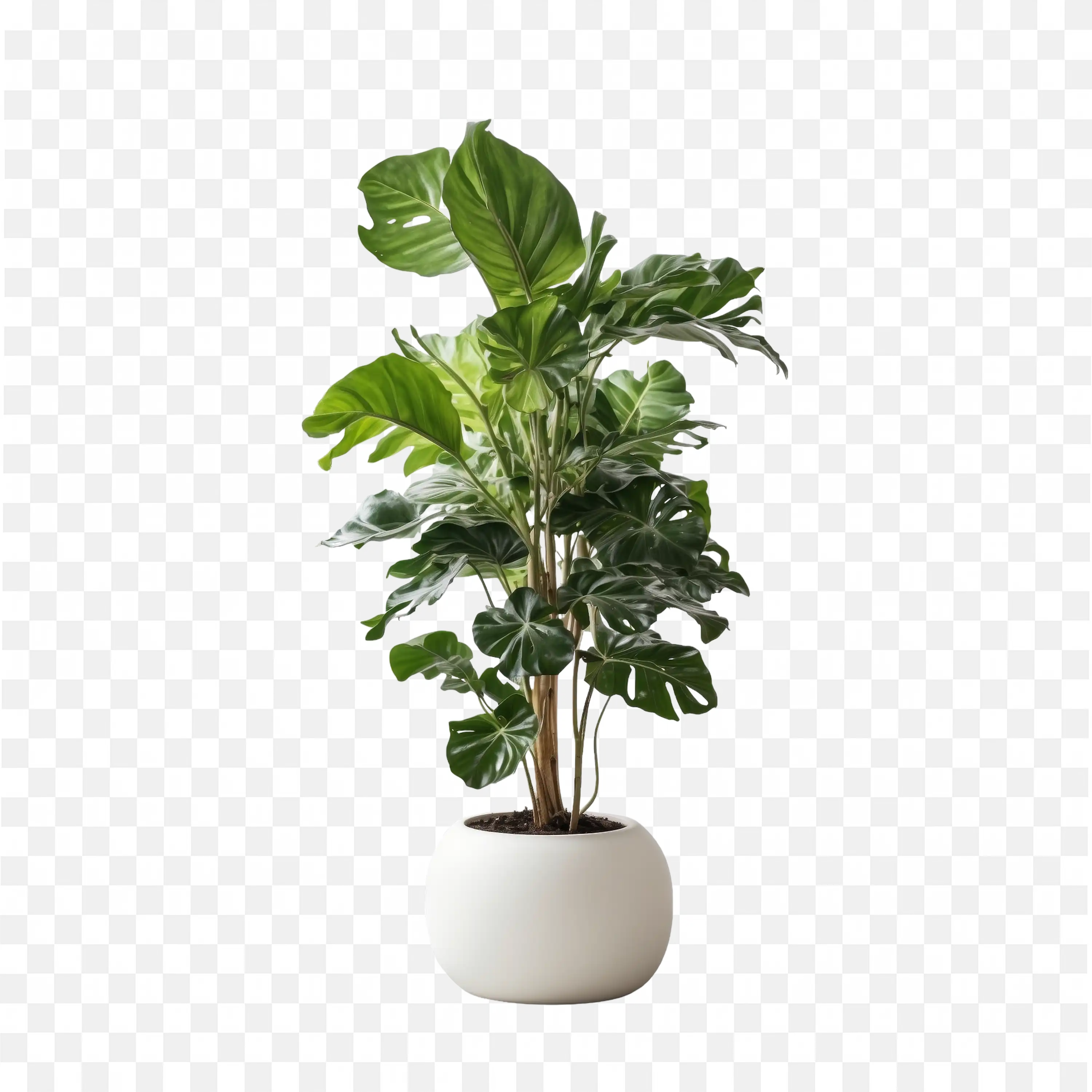 Tall Houseplant in Pot Indoor Green Foliage PNG Image