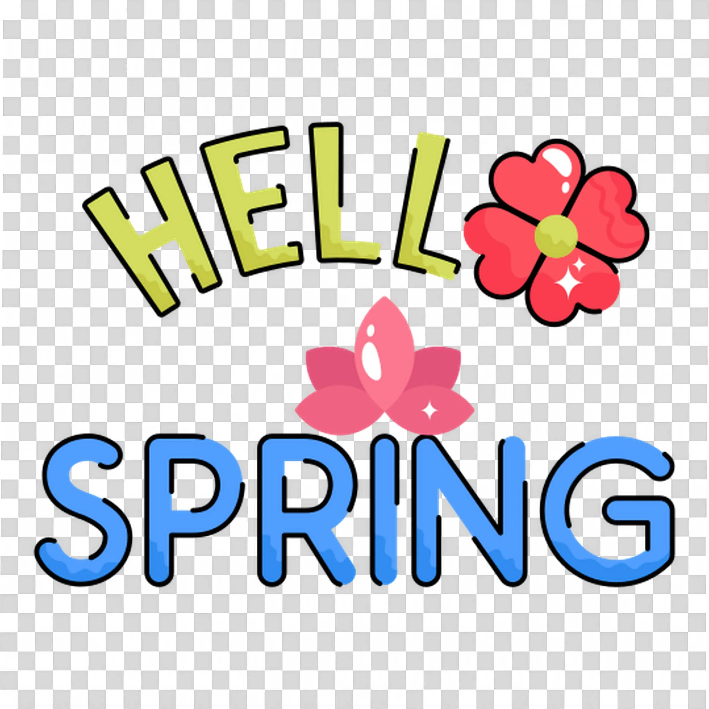 Text Saying Hello Spring with Flower Decoration Free PNG
