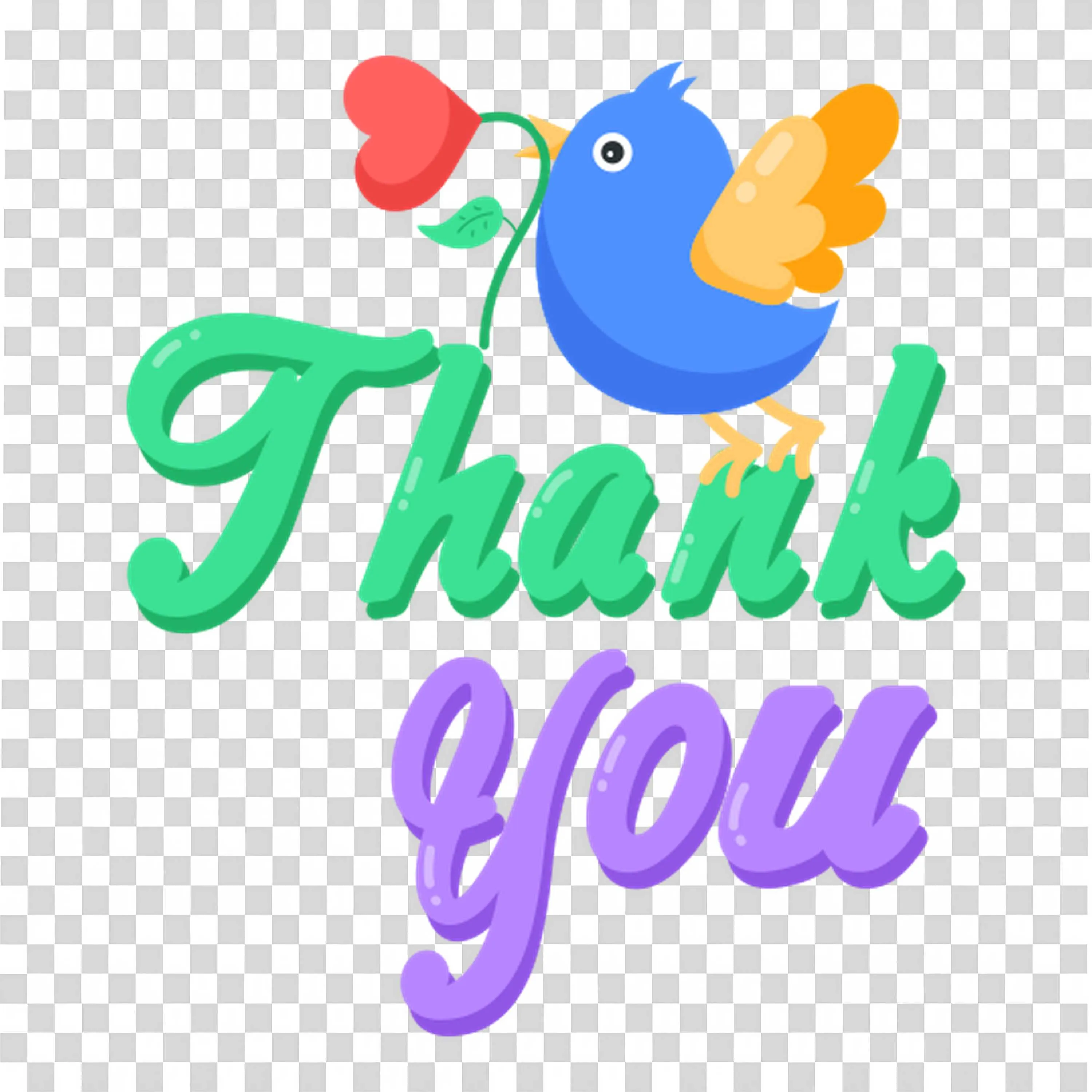Thank You Text with Bird Holding a Red Flower PNGImage