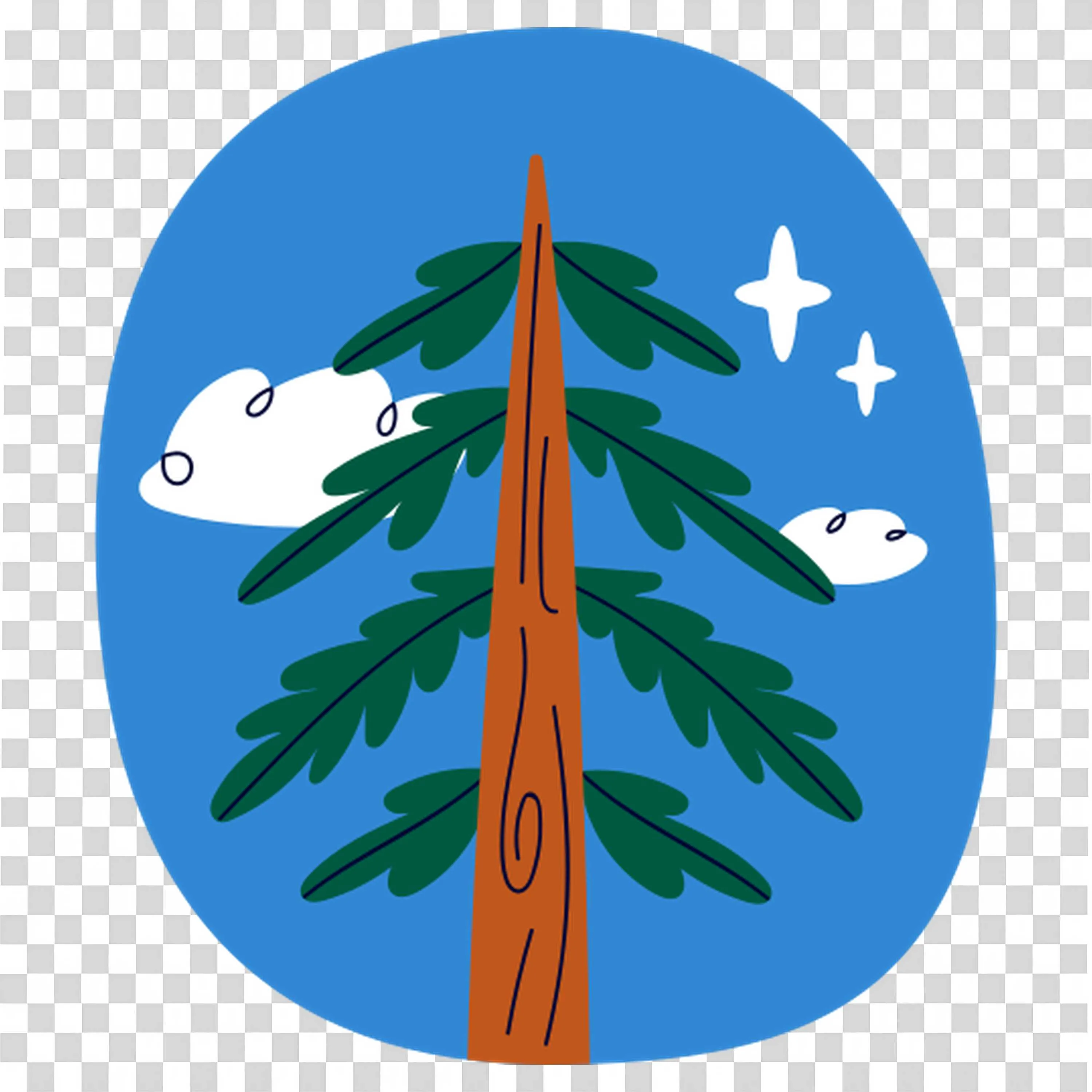 Tree with Blue Sky and Stars in an Oval Background