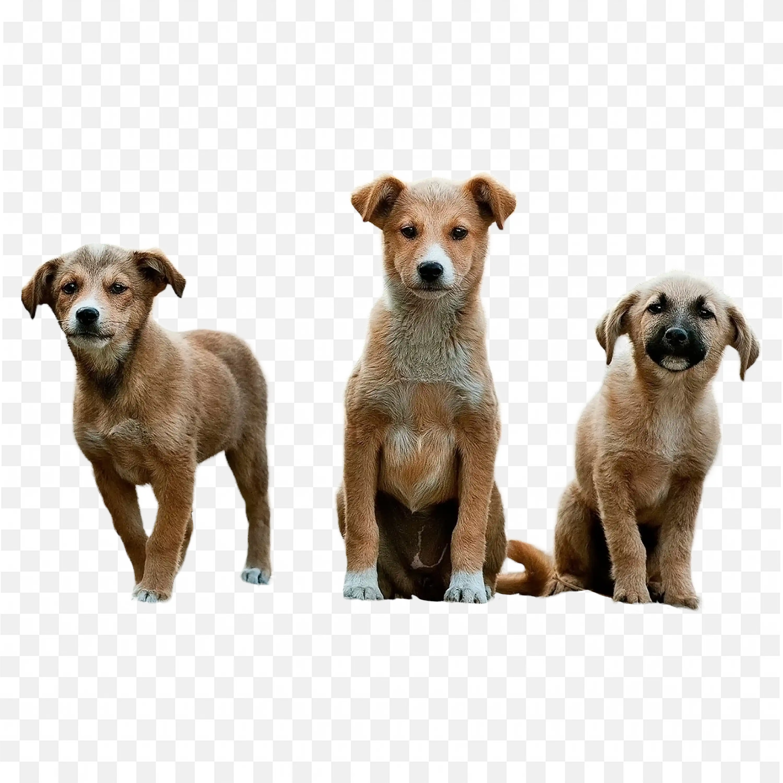 Trio of Puppies Sitting and Facing Forward Transparent PNG