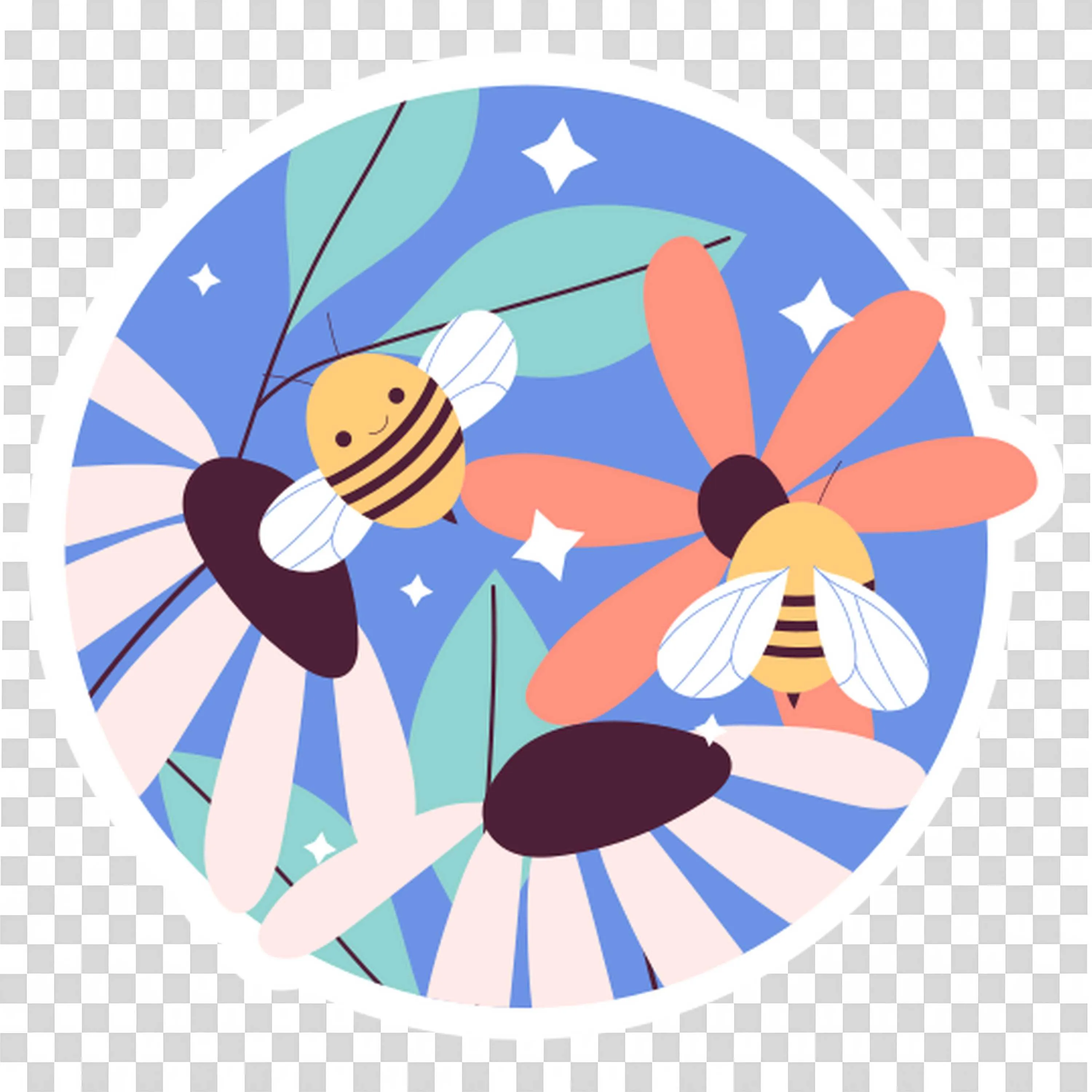 Two Bees Hovering Over Large Pink Flowers Free PNG