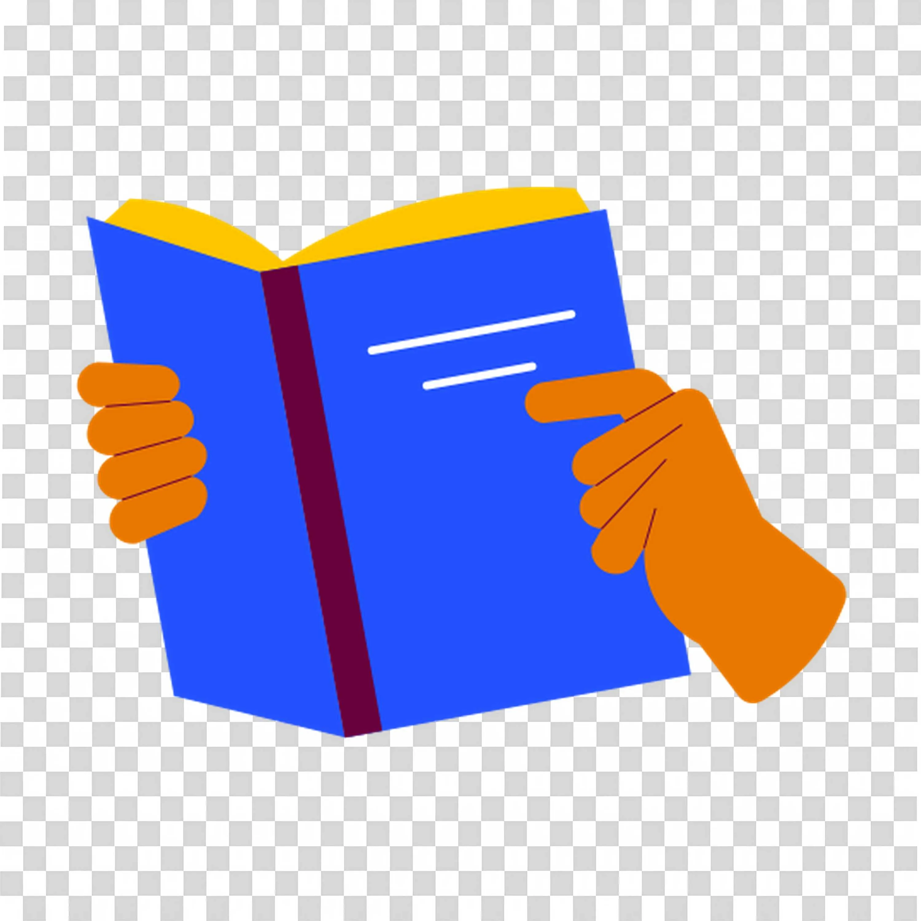 Two Hands Holding An Open Blue Book with Yellow Cover