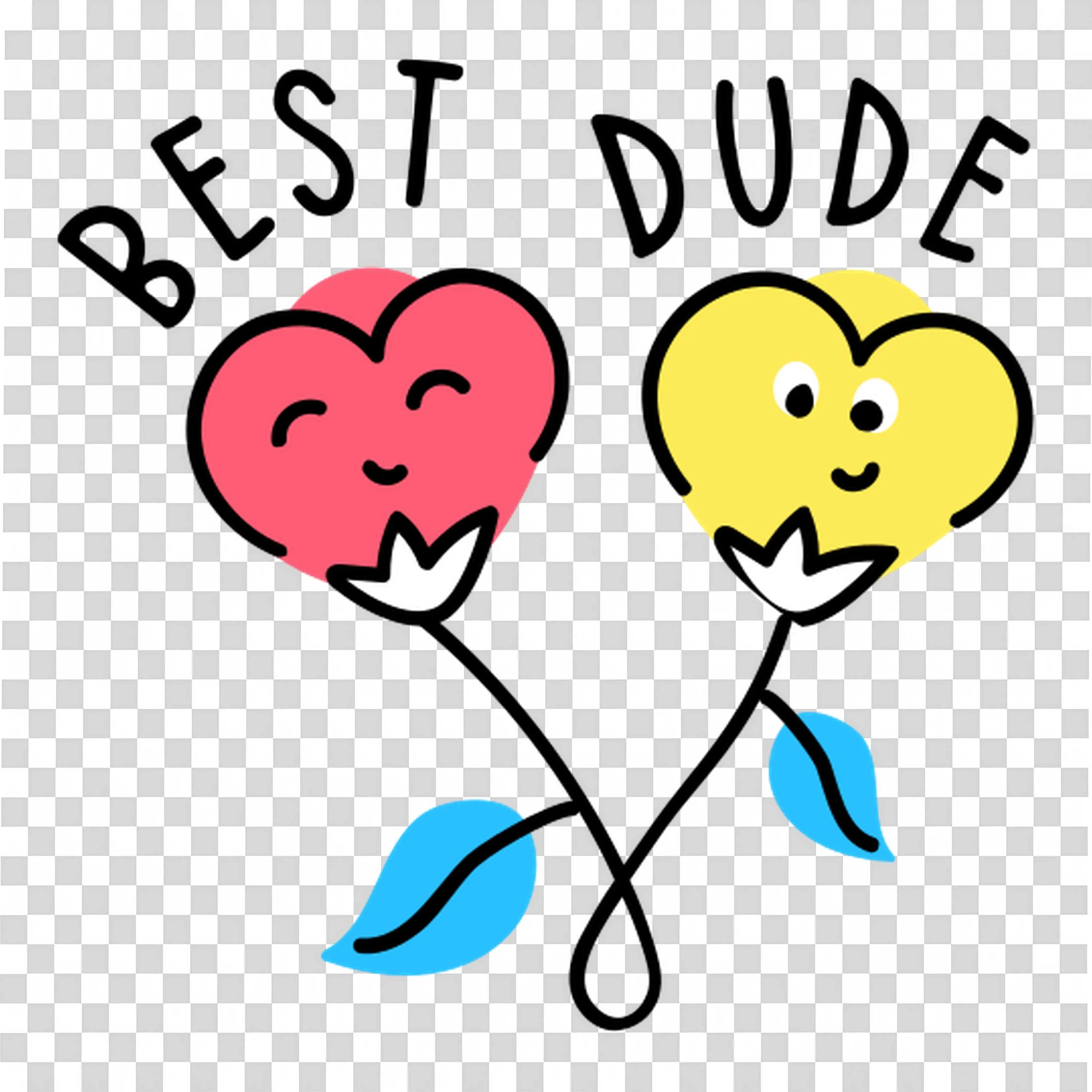 Two Heart Shaped Flowers with Best Dude Friendship Text