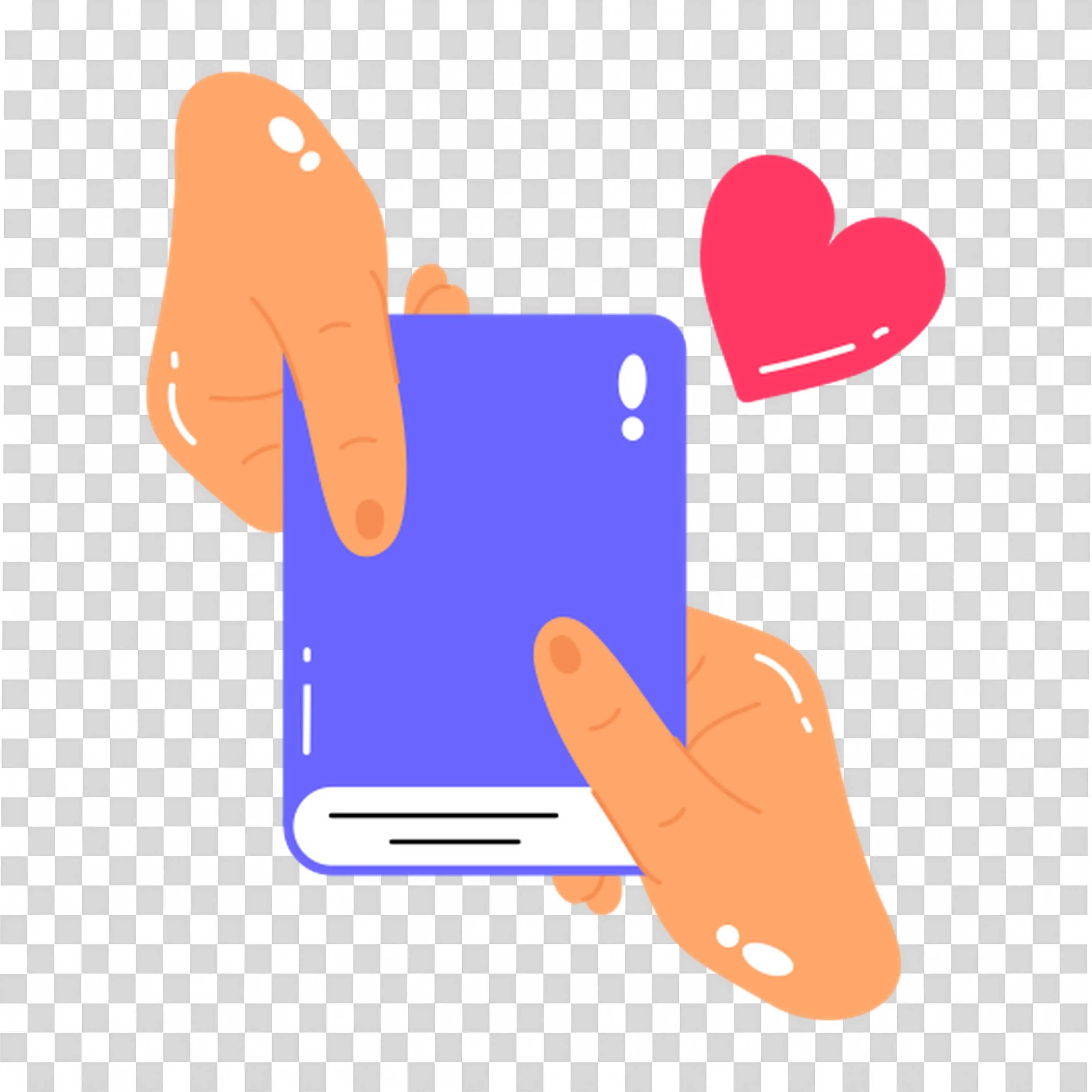 Two Orange Hands Reaching Out of a Blue Notebook with Stars