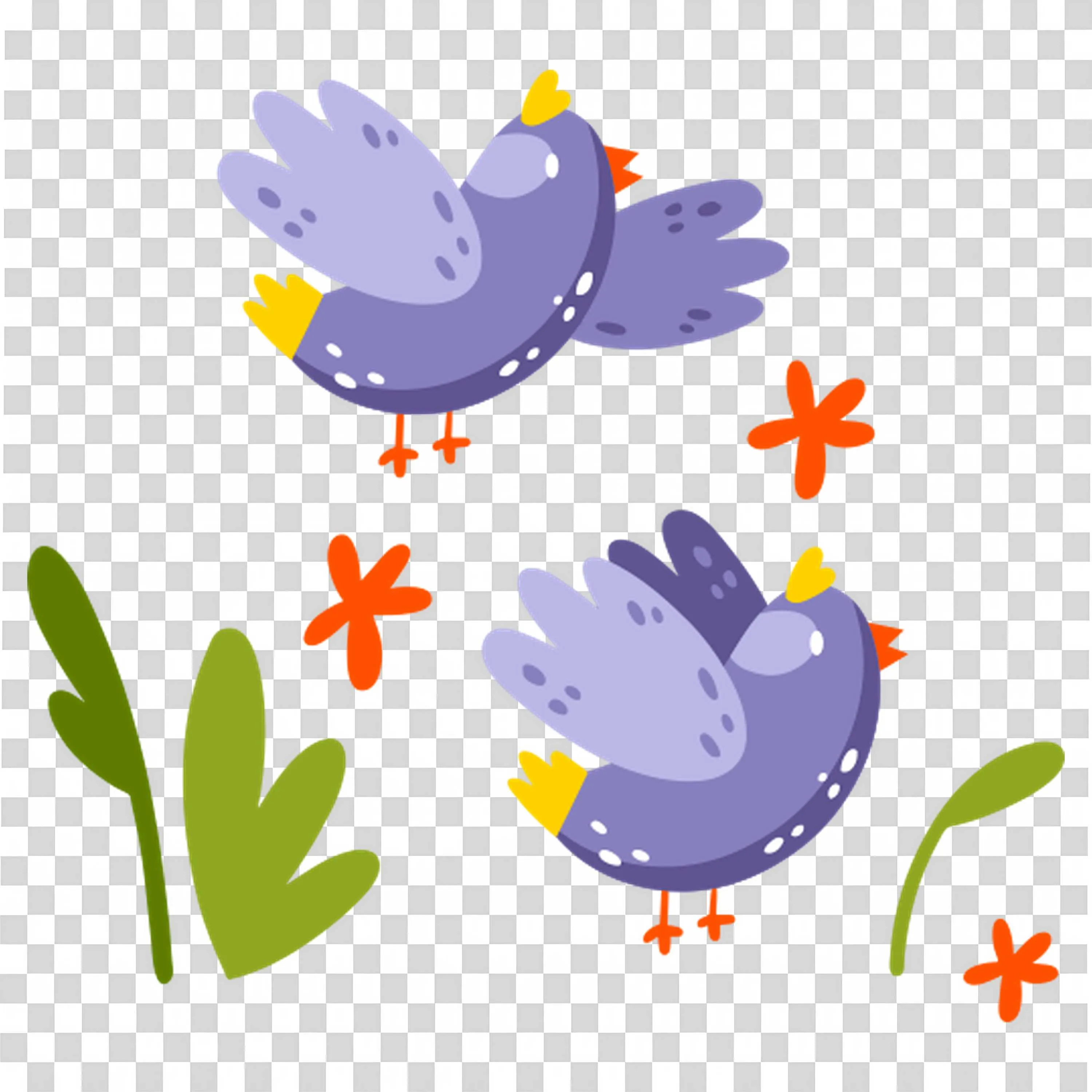 Two Purple Birds Singing Among Orange Flowers Free PNG