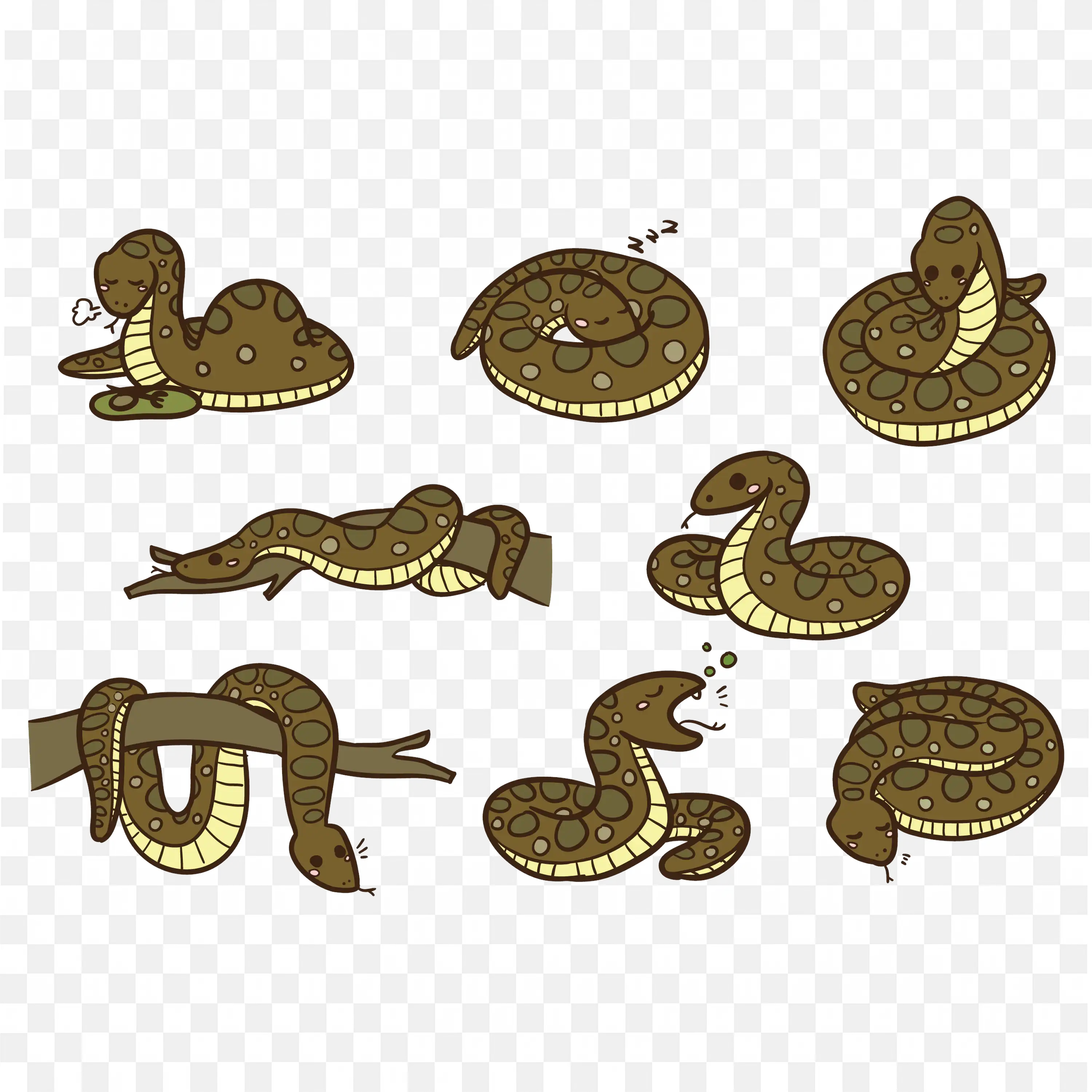 Various Snake Poses Collection Cartoon Reptile PNG