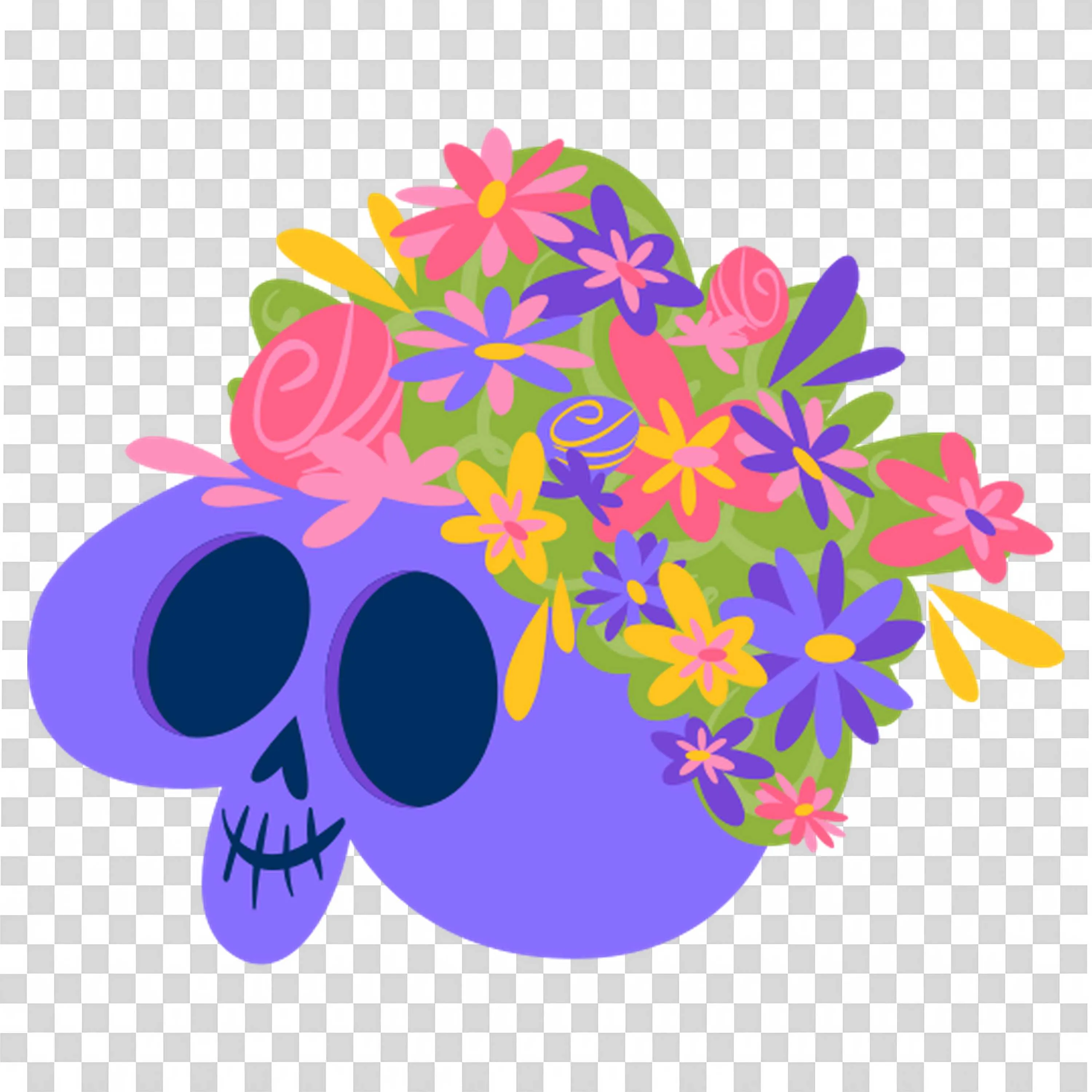 Vibrant Skull with Flowers Shows Festive Spirit PNGImage