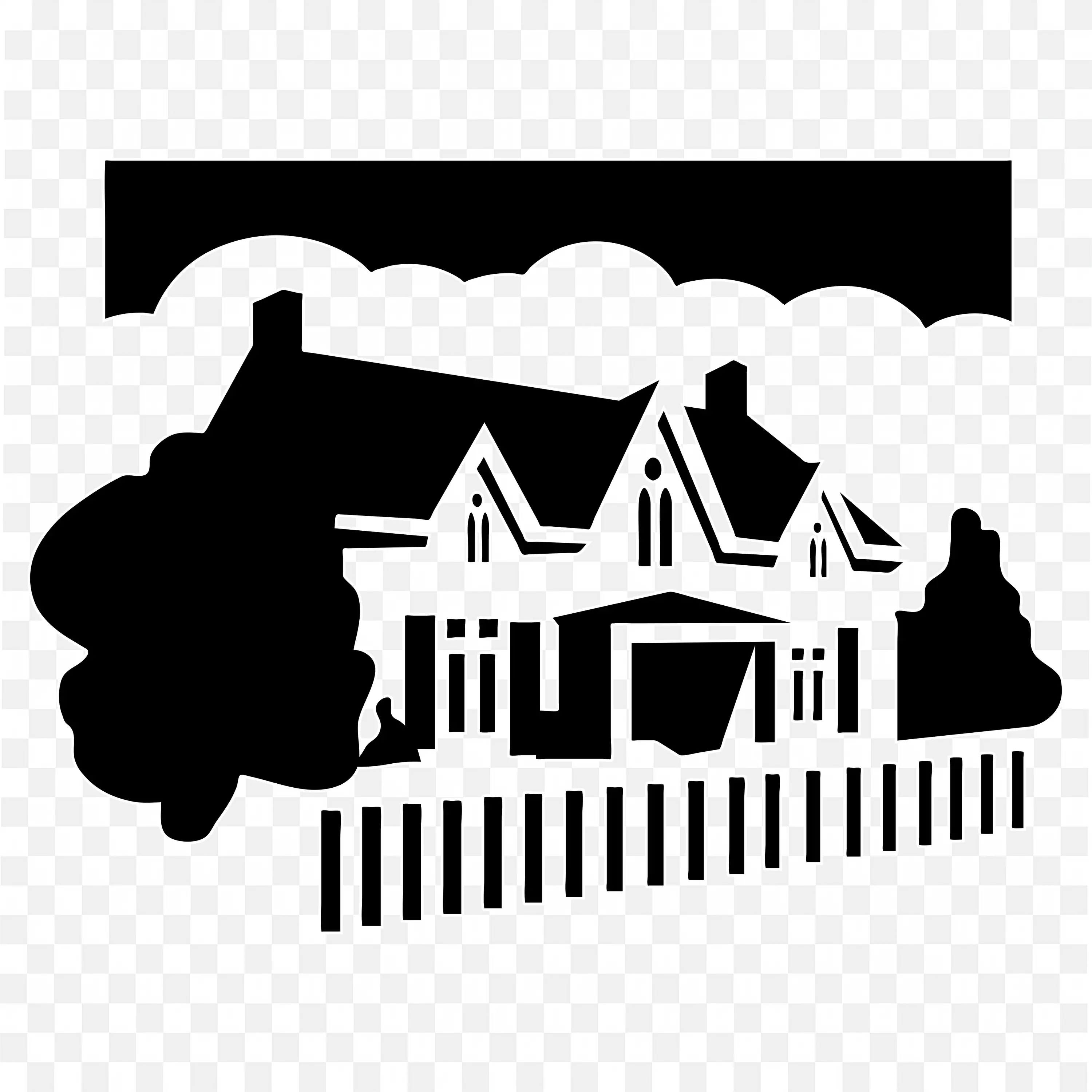 Victorian House Silhouette Classic Black and White Design
