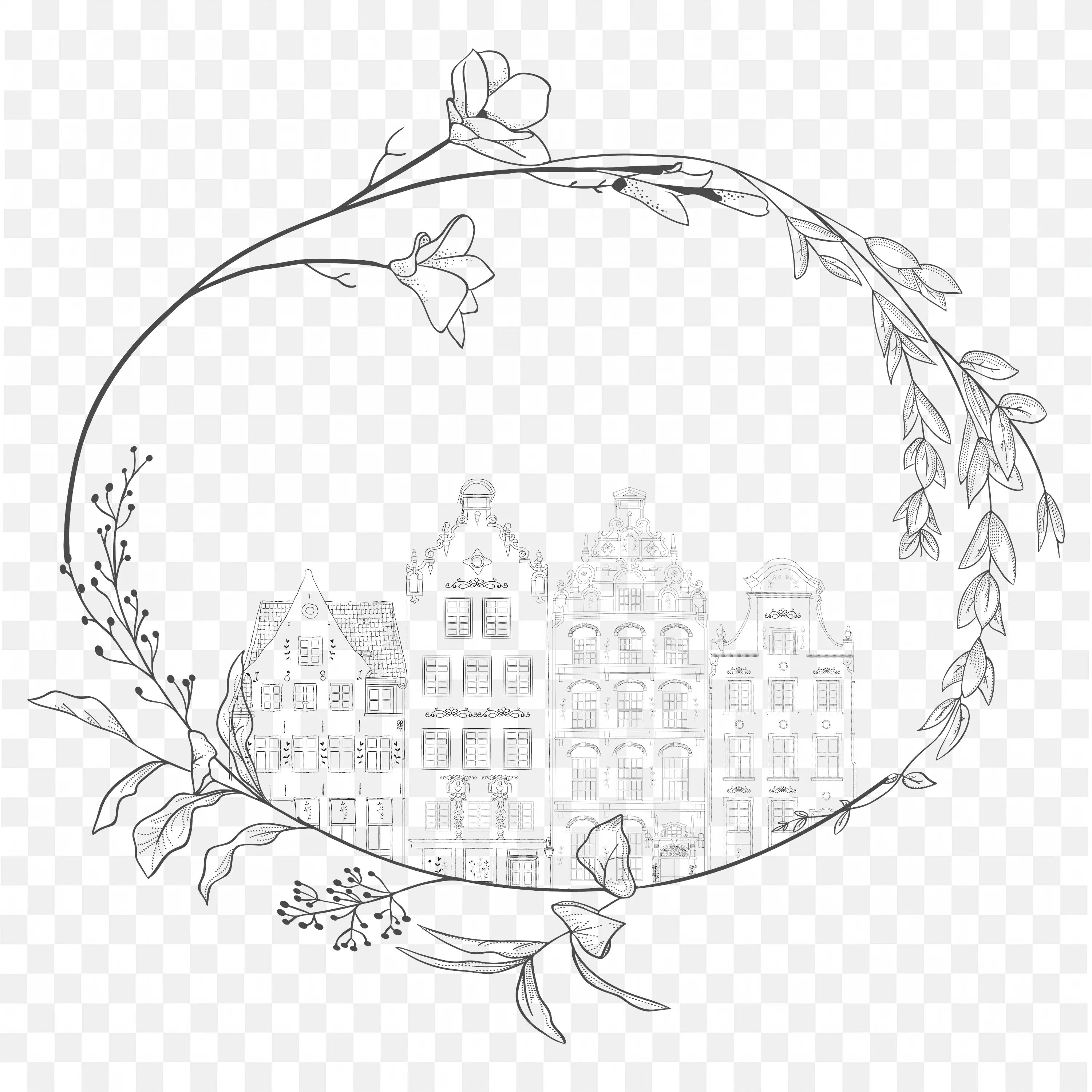 Vintage Scenery PNG Nature Frame Sketch Landscape Art Design