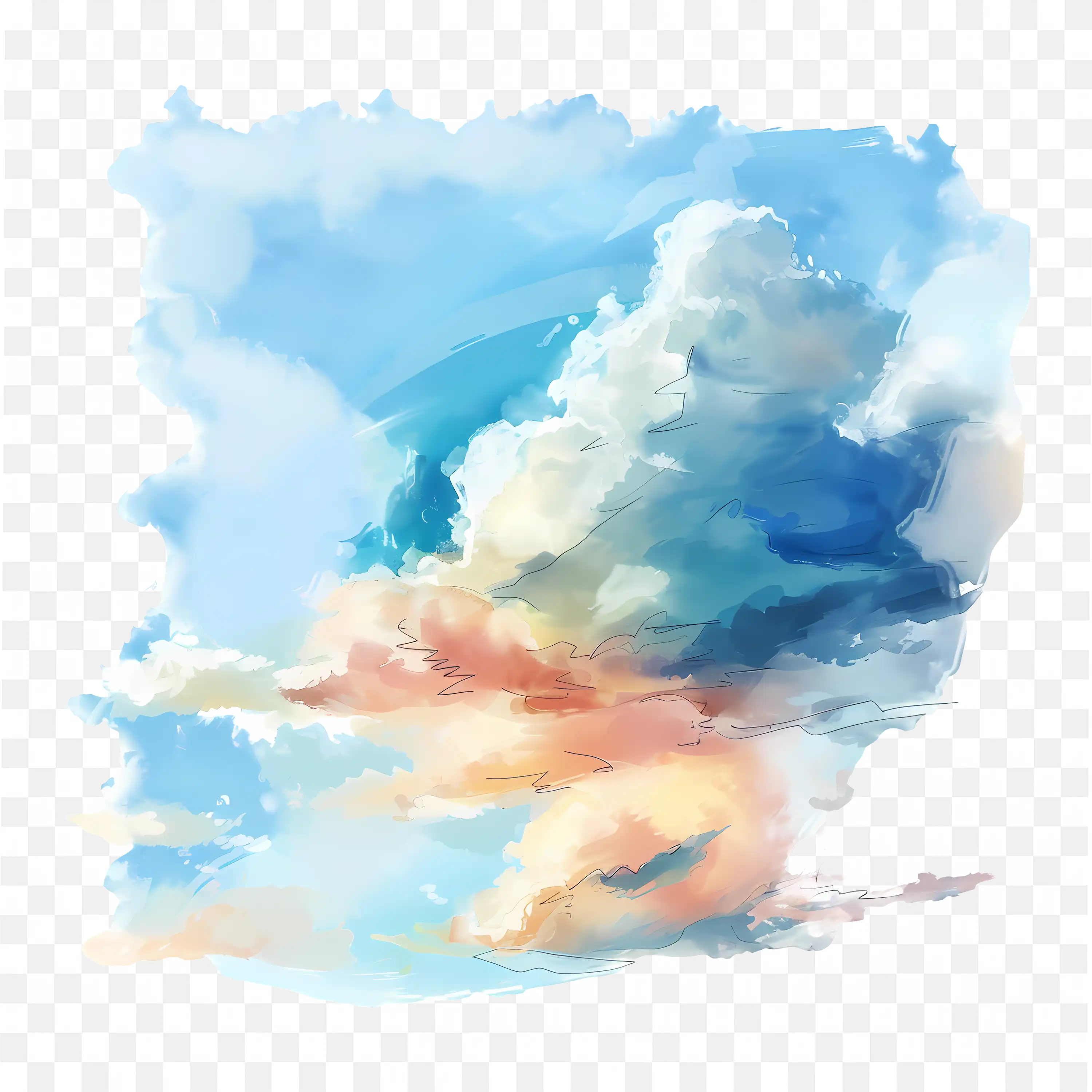 Watercolor Sky PNG Nature Art Clouds Abstract Scene Design