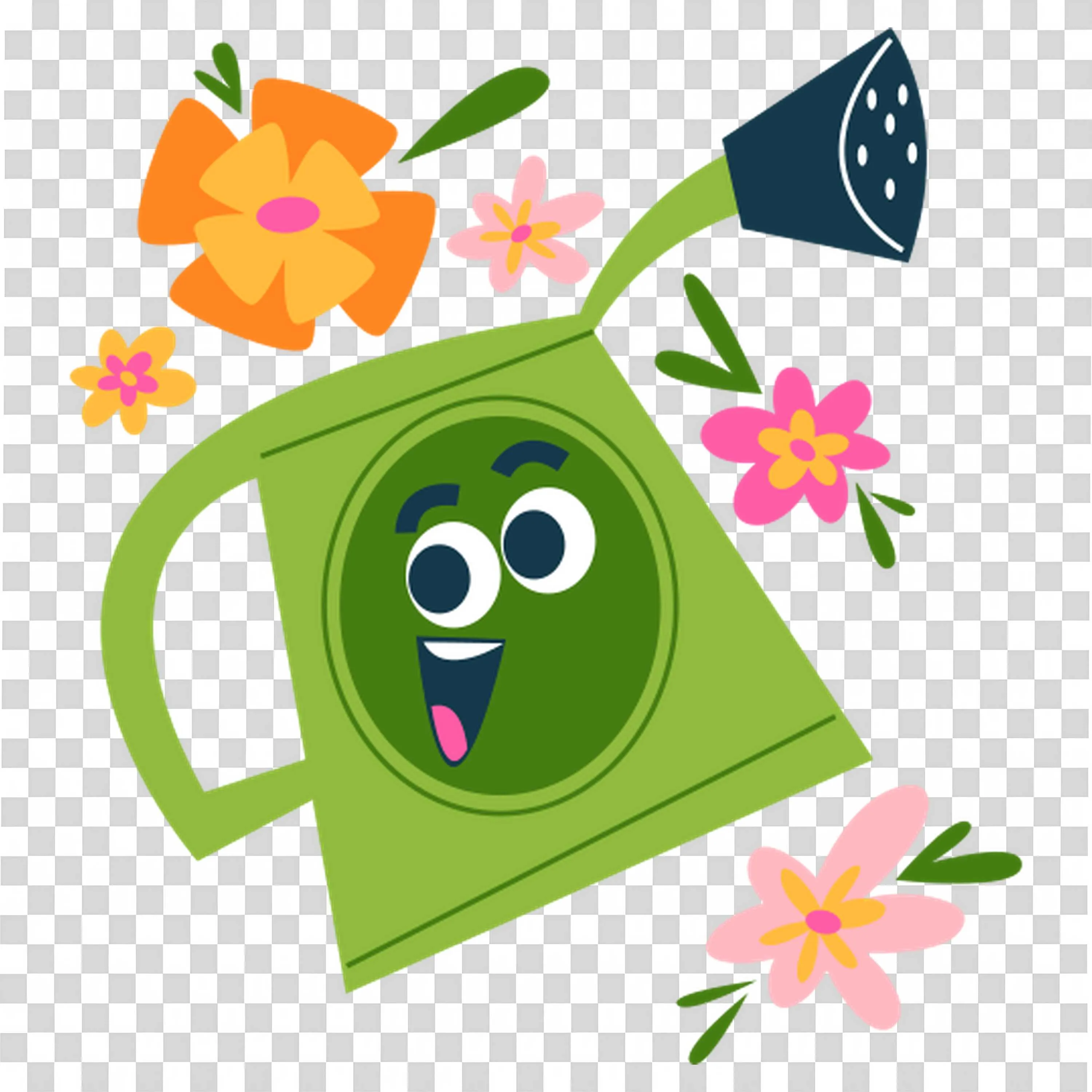 Watering Can Pouring Out Pink and Orange Flowers PNG