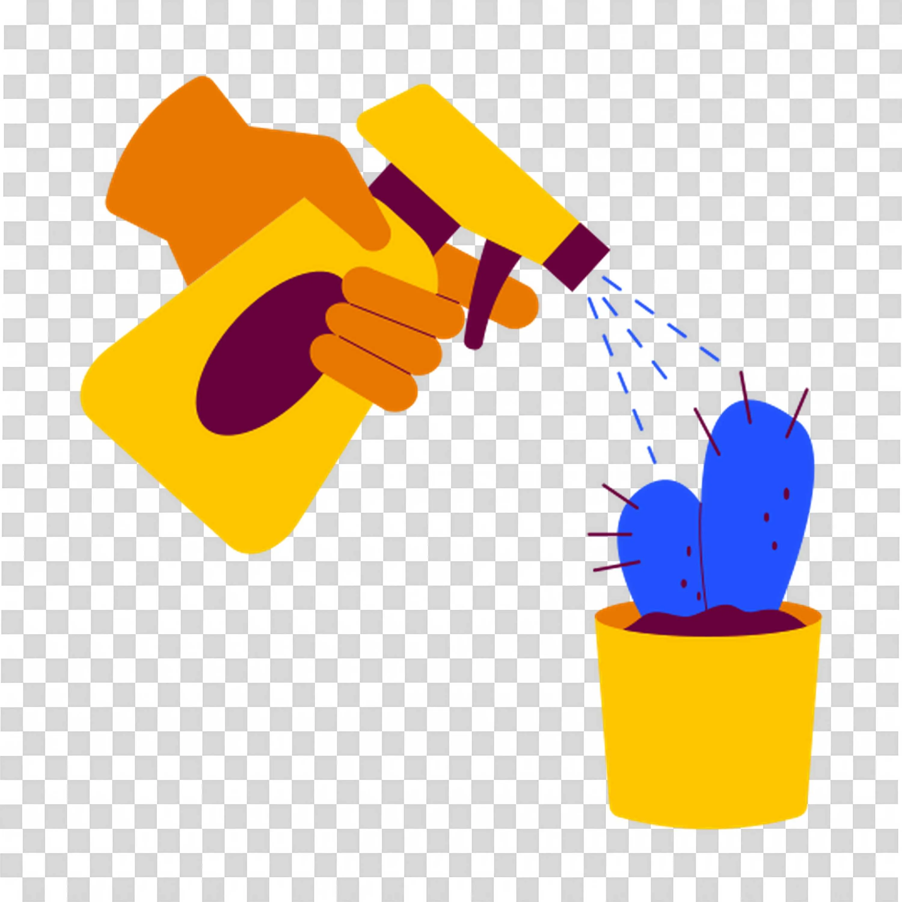 Watering Plant with Yellow Pot and Orange Can Image