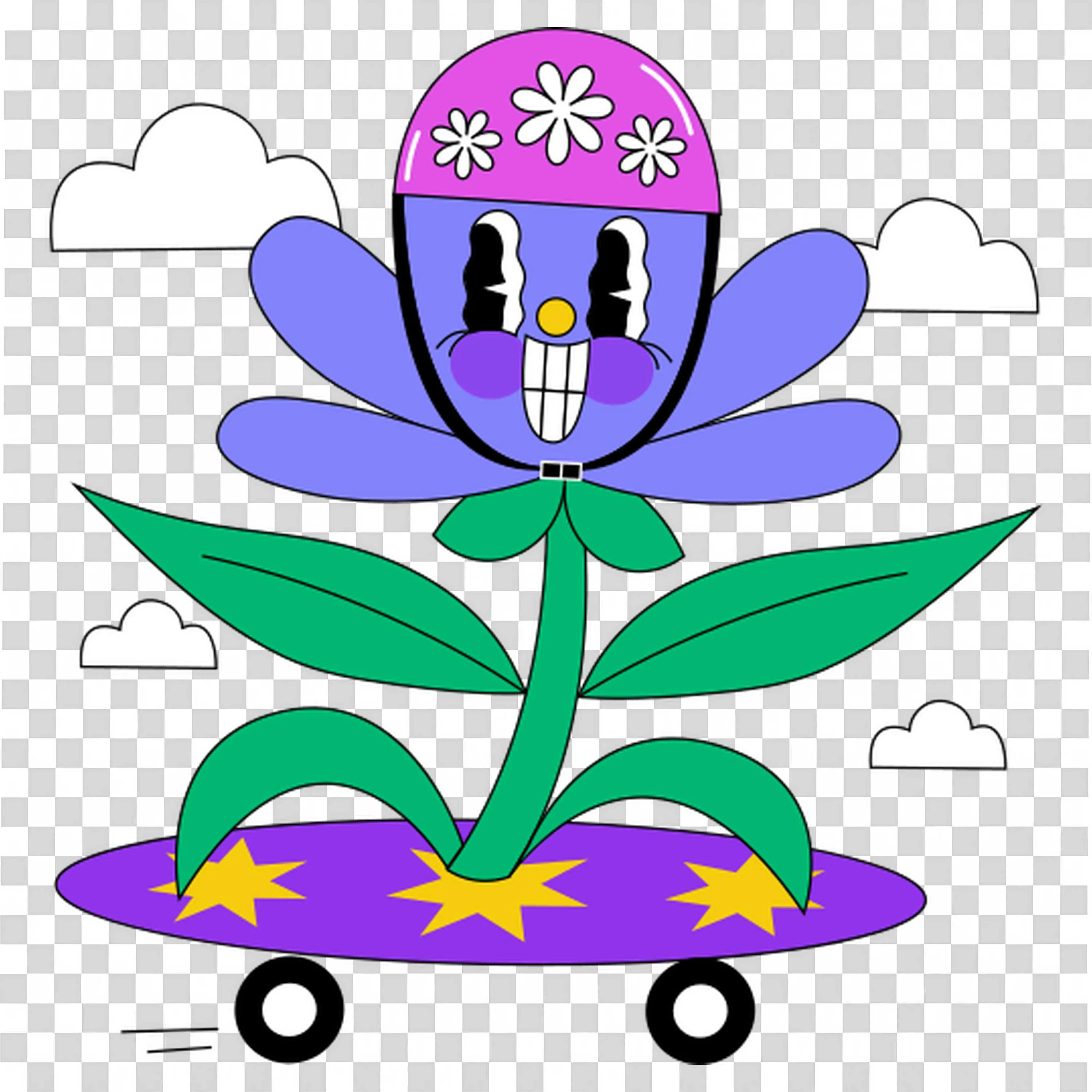 Whimsical Flower on Skateboard Embraces Joyful Life