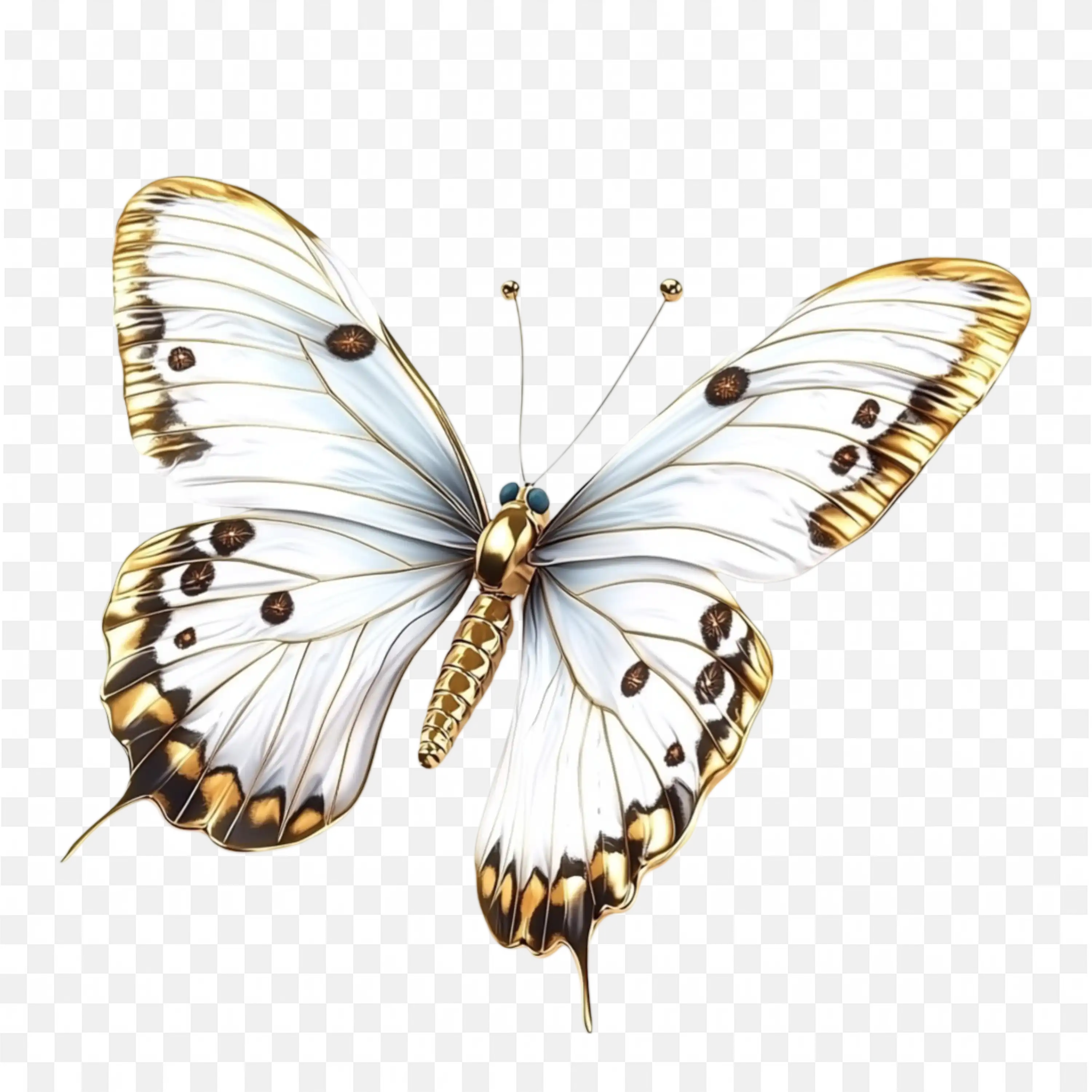 White and Brown Butterfly Side View Detailed PNG Image