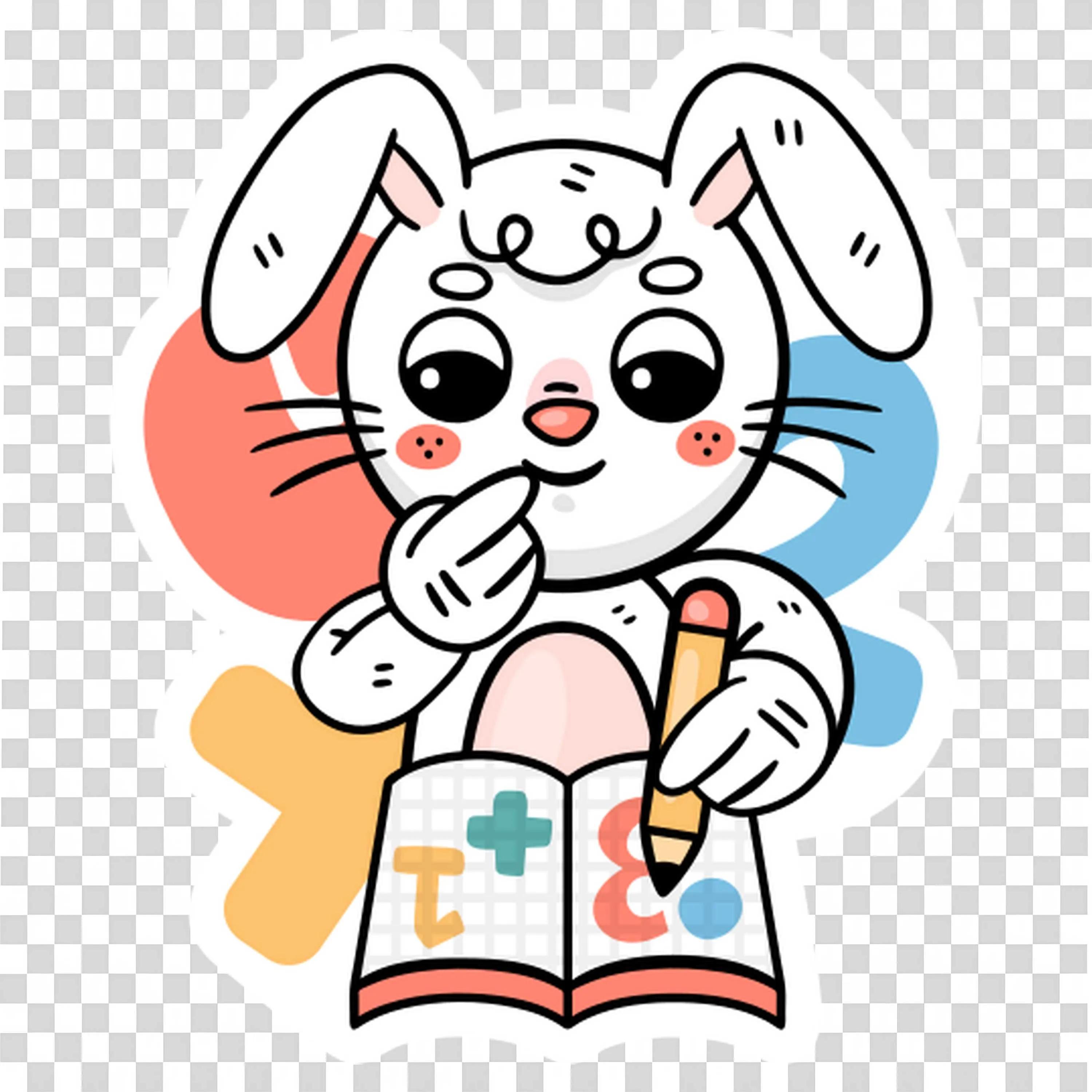 White Bunny Holding Book and Pencil for Learning Time