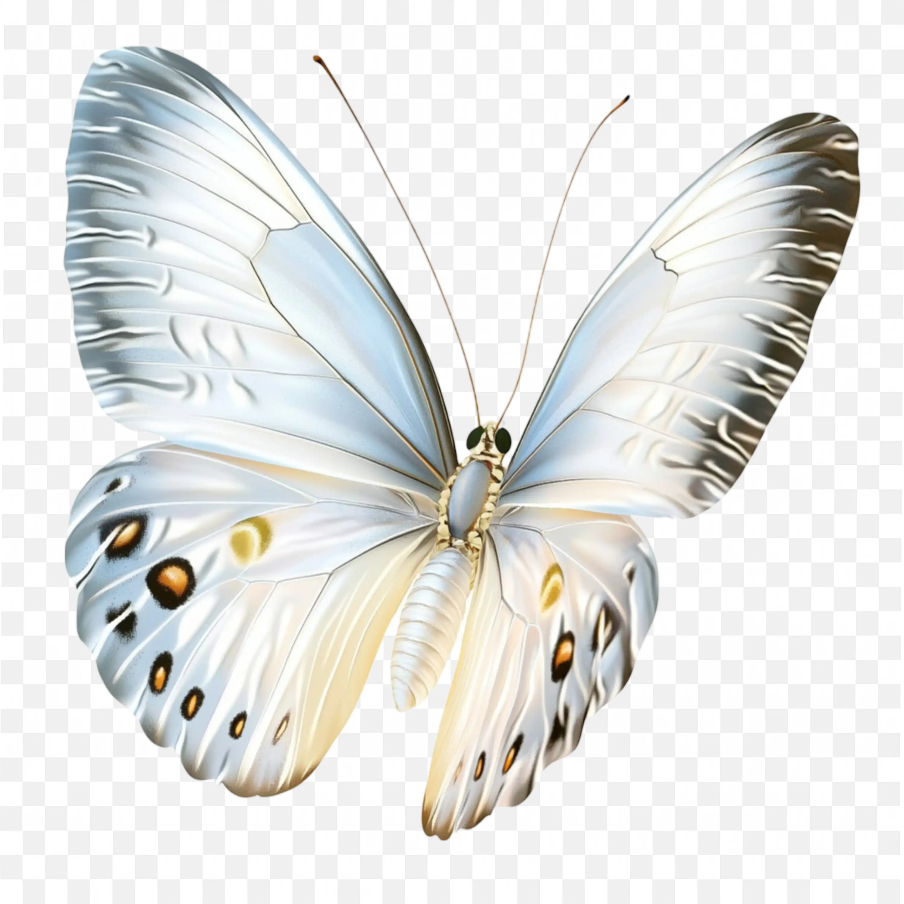 White Butterfly Transparent Wings Soft Nature PNG Art