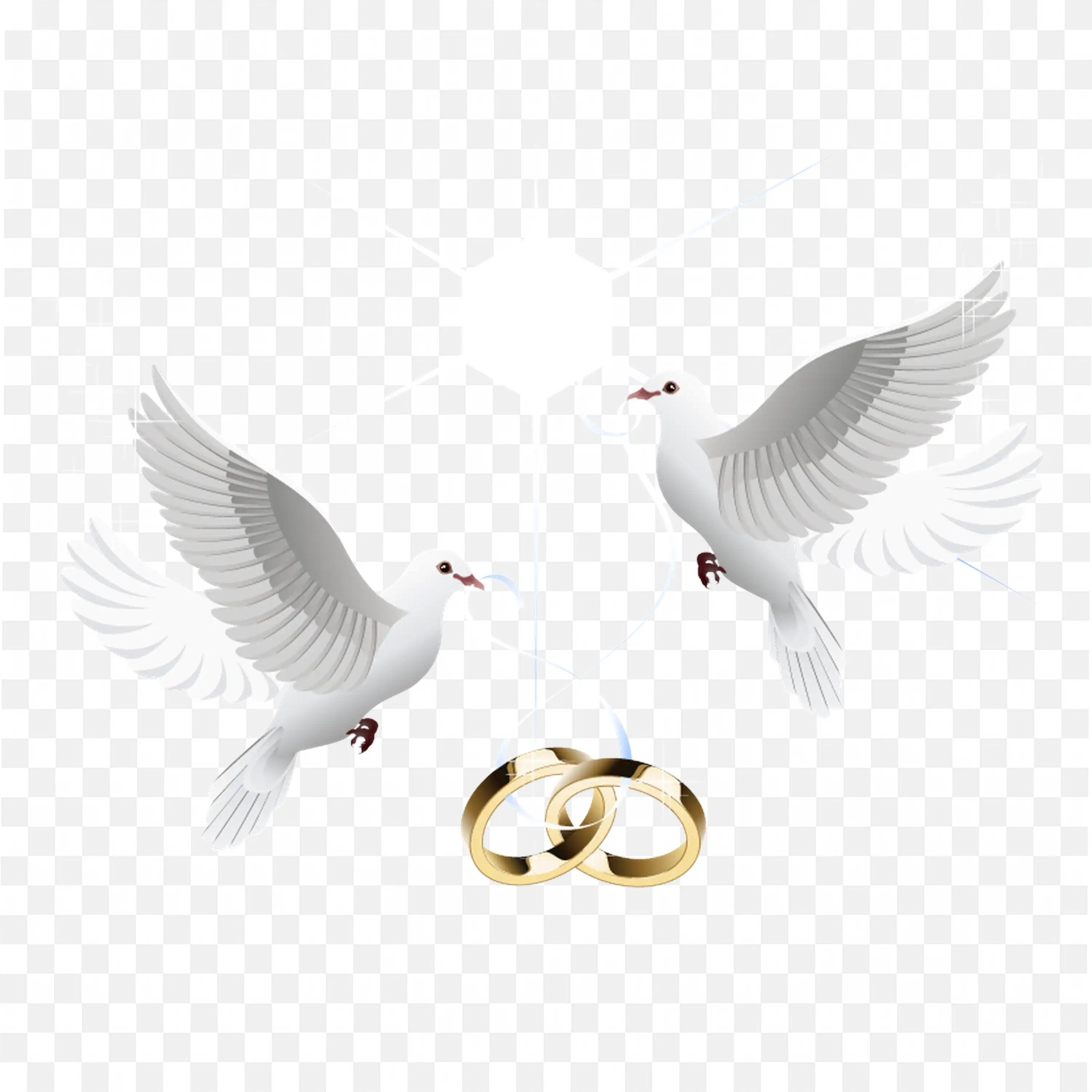 White Doves Flying Peacefully with Rings Symbolic of Love