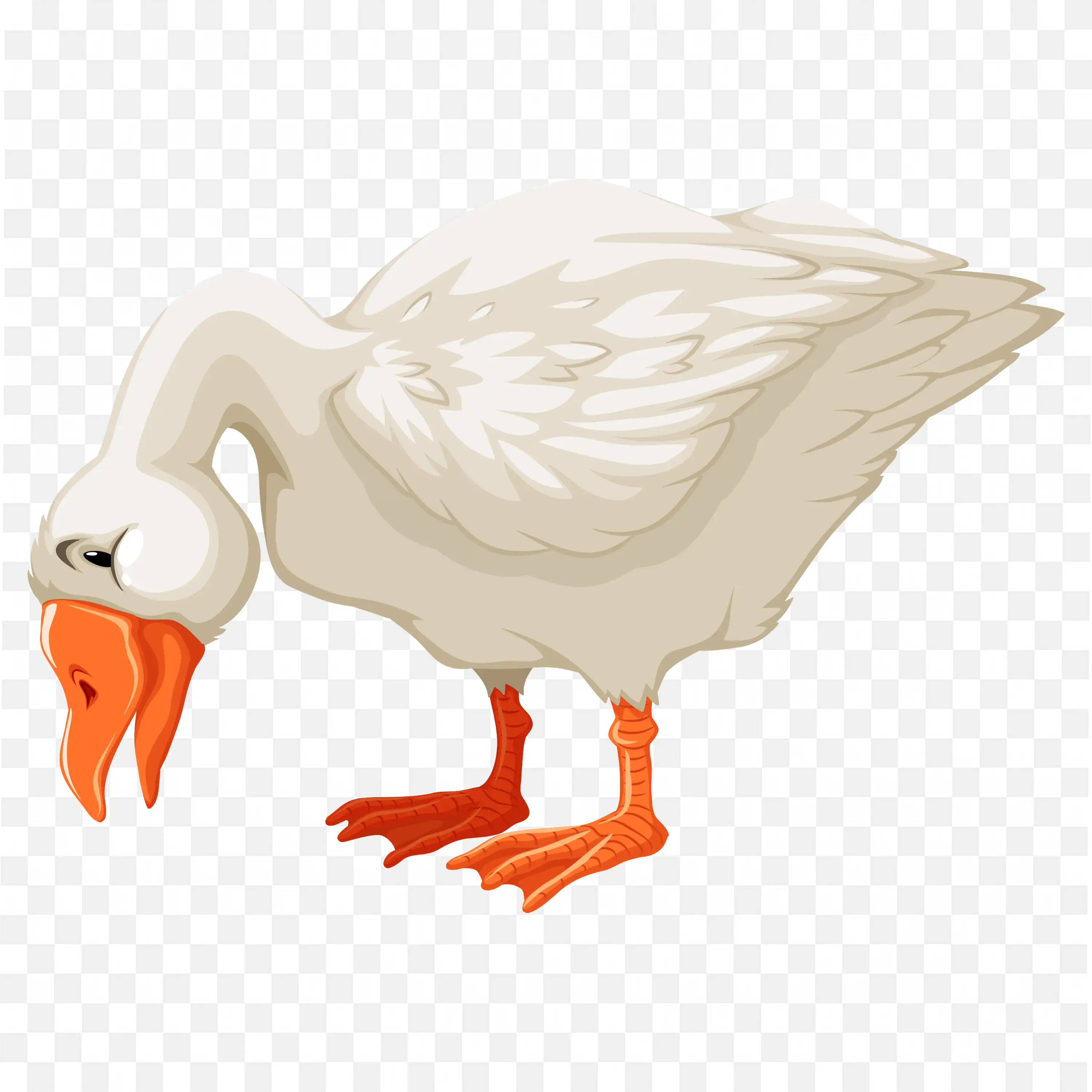 White Goose Bending Down Bird Cartoon Farm PNG Art