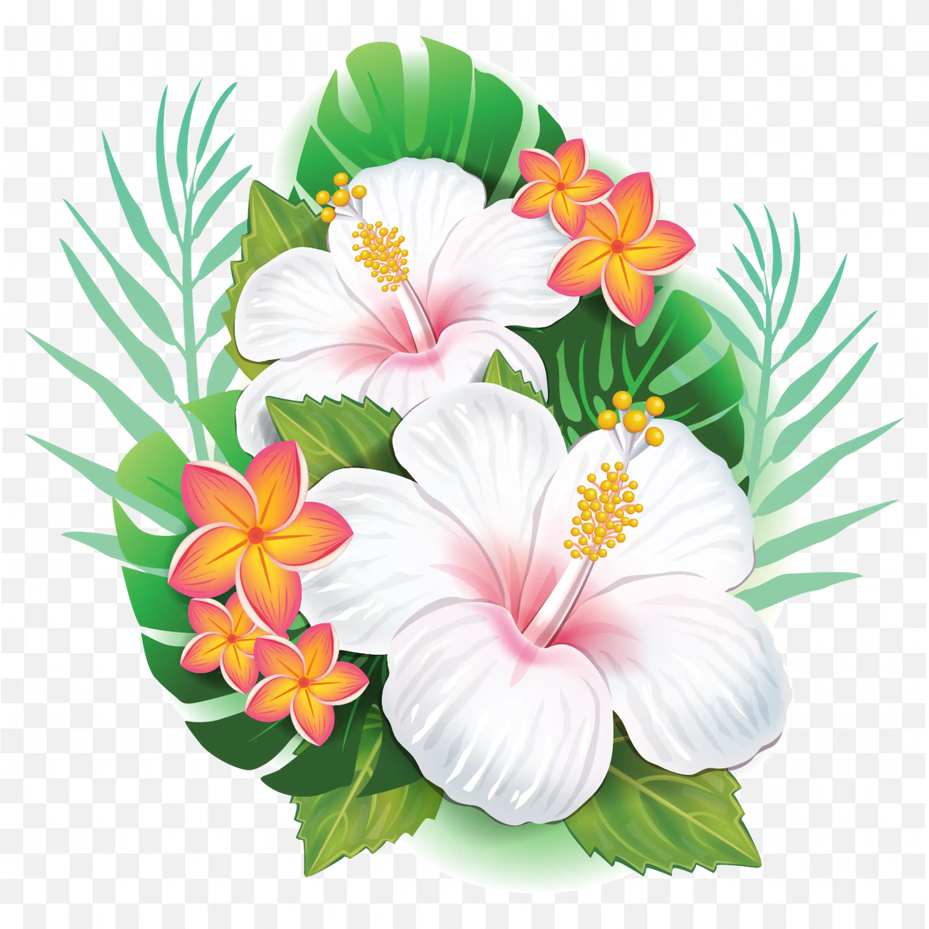 White and Orange Plumeria Flower Arrangement PNG Art