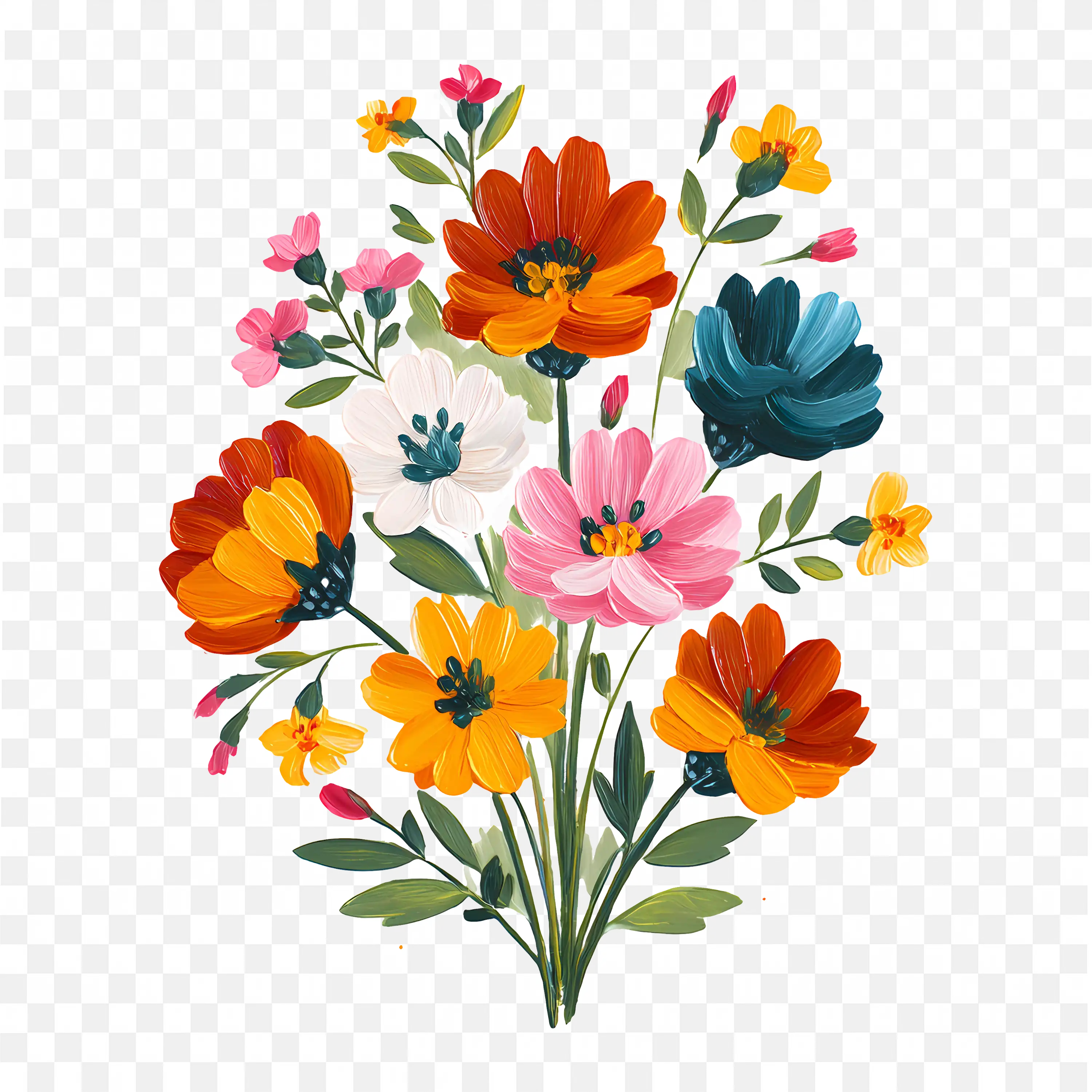 Wildflower Bunch PNG Nature Clip Art Colorful Bloom Design