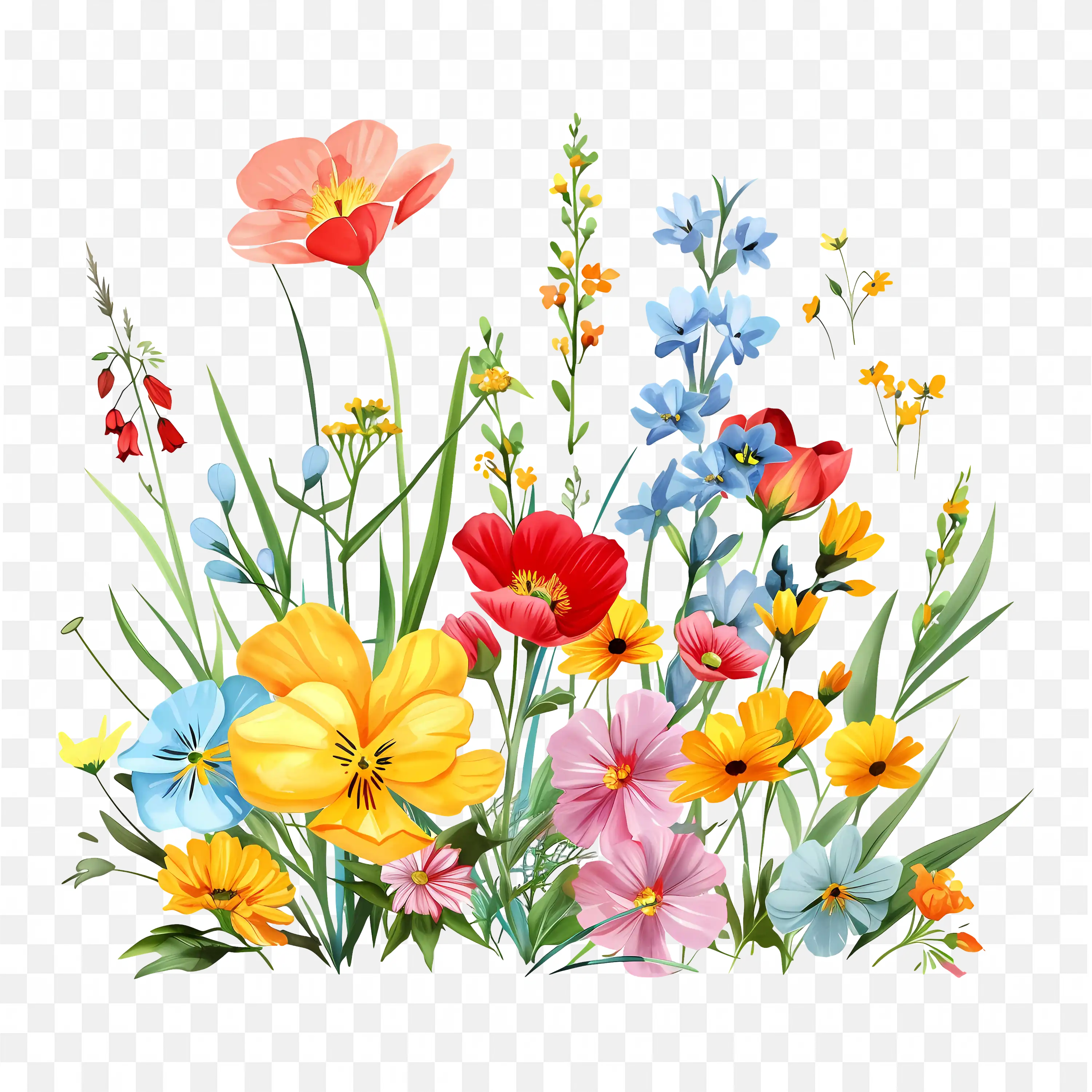 Wildflowers PNG Nature Art Spring Floral Scene Design Clip