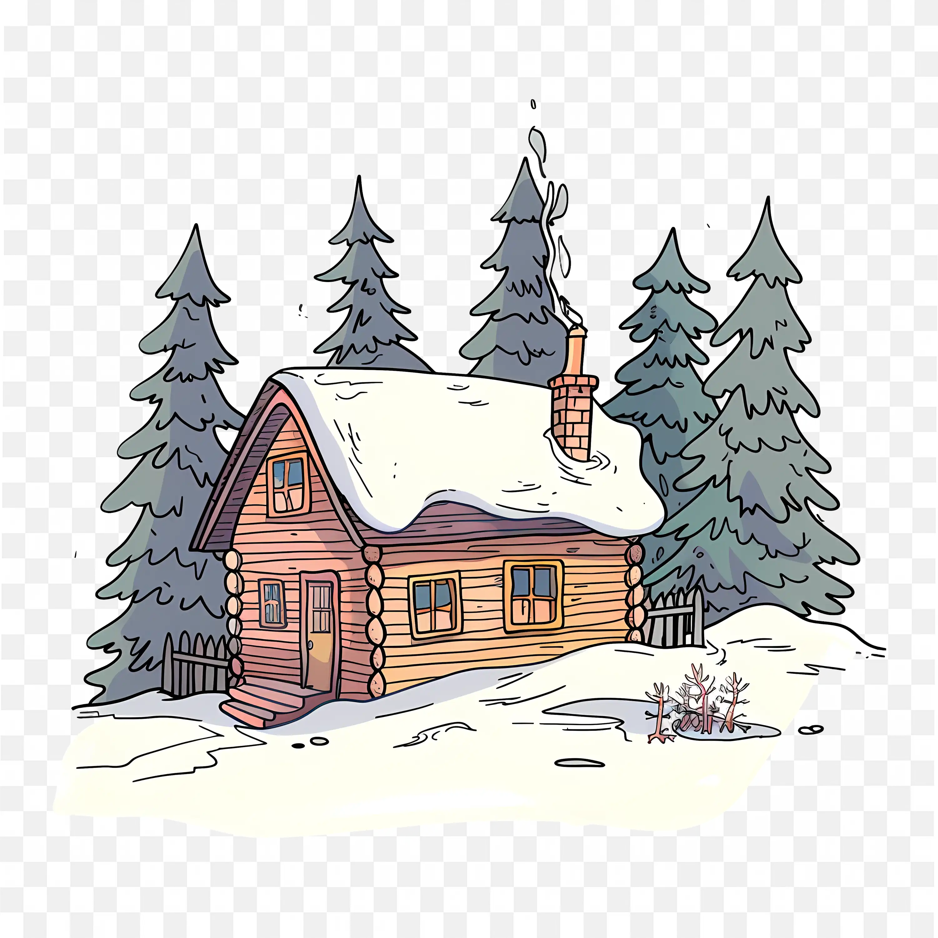 Winter Cabin PNG Nature Scene Clip Art Snow Cottage Trees
