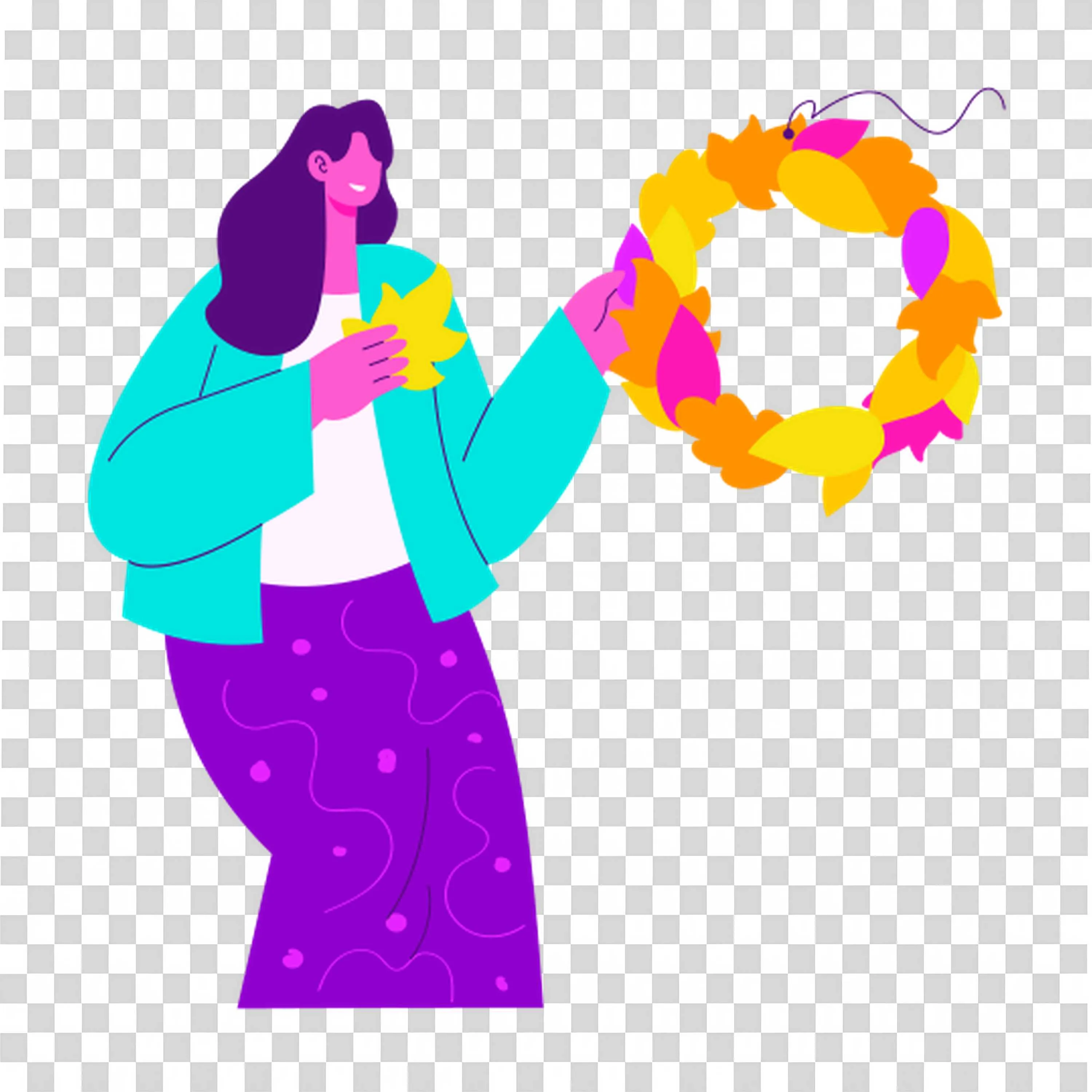 Woman Holding a Floral Wreath Standing PNGDownload