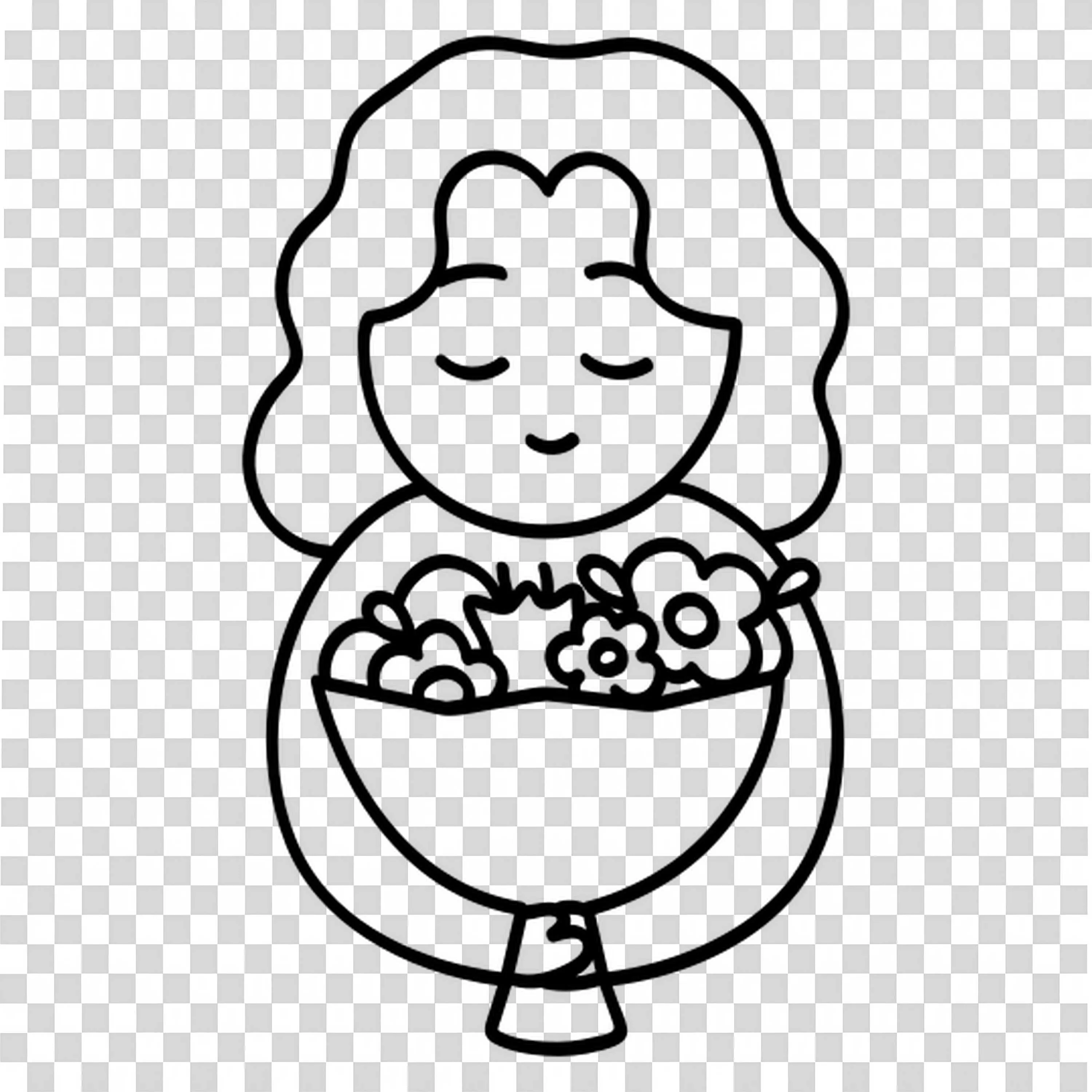 Woman Holding Basket Full Of Flowers Illustration PNG