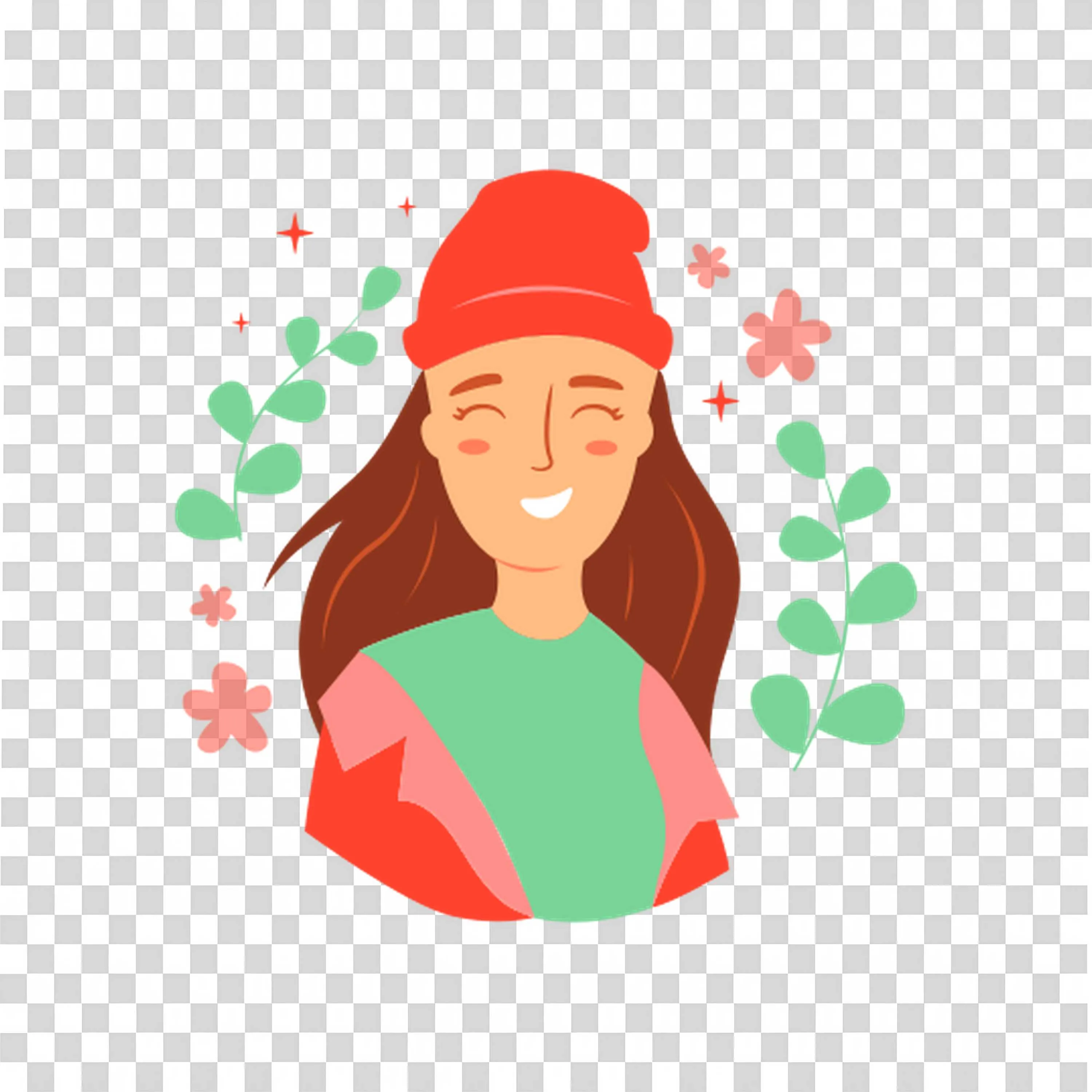 Woman in Hat Surrounded By Leaves Feels Peace Free PNG