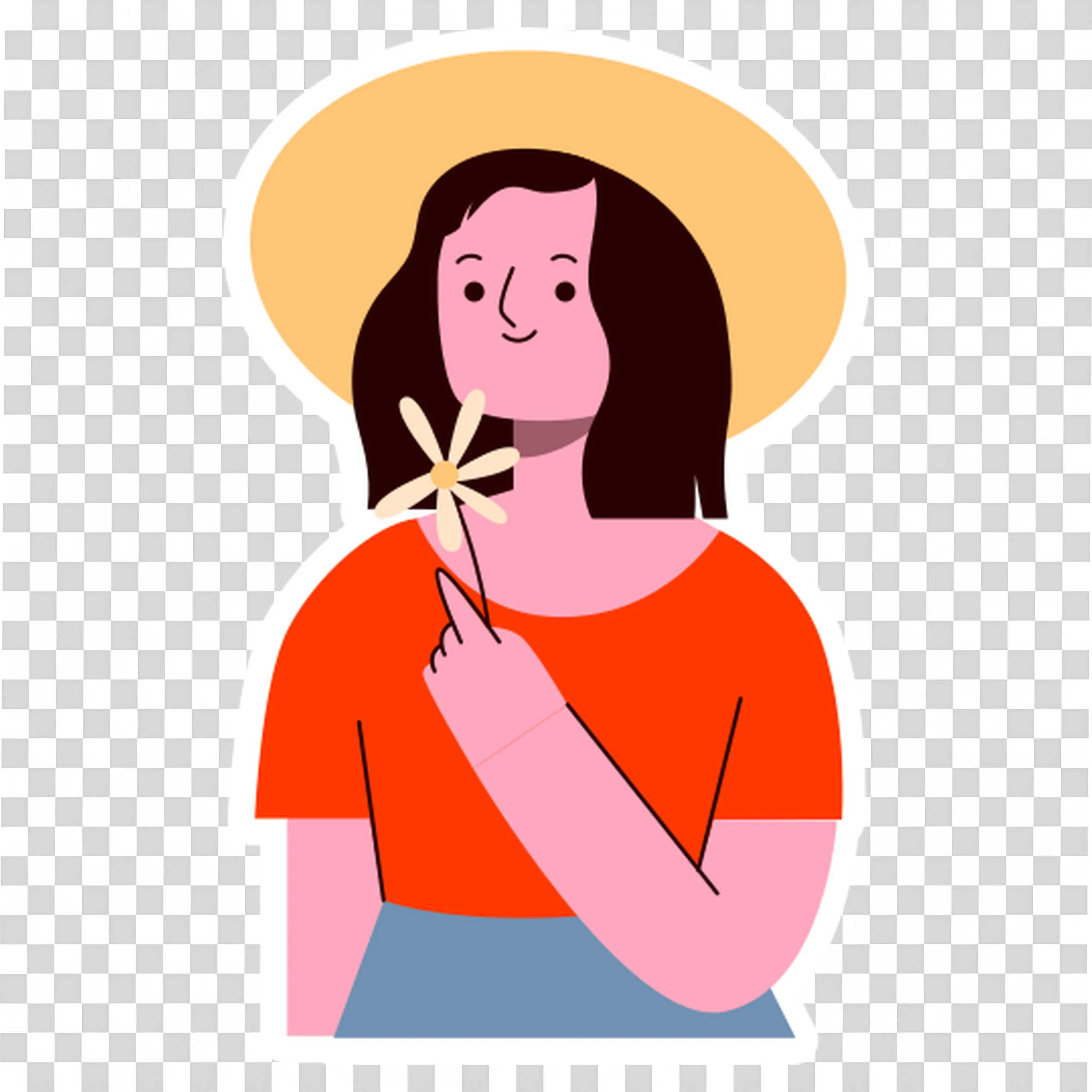 Woman in Orange Holding a Small White Flower PNGImage