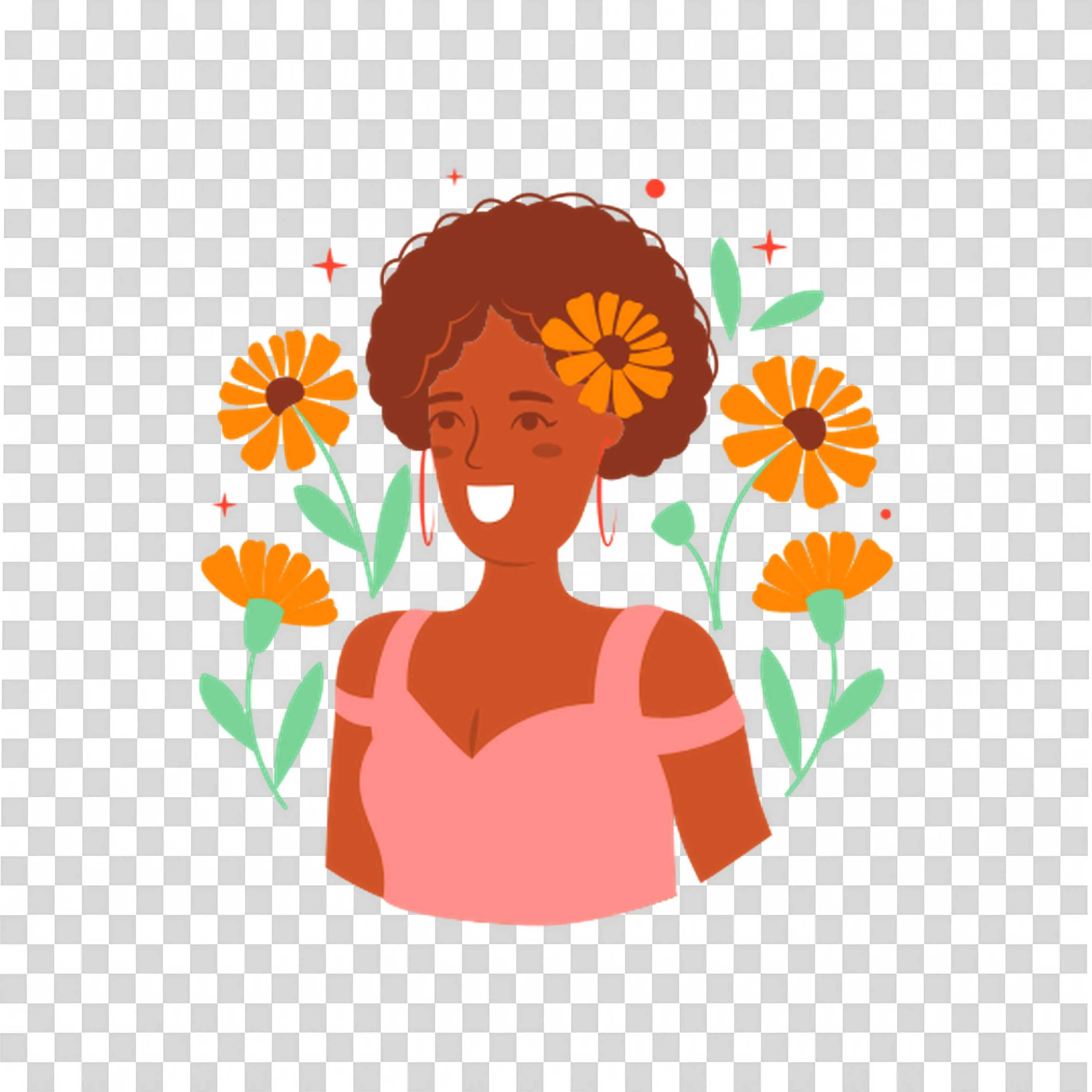 Woman Standing with Orange Flowers Around Her PNGImage
