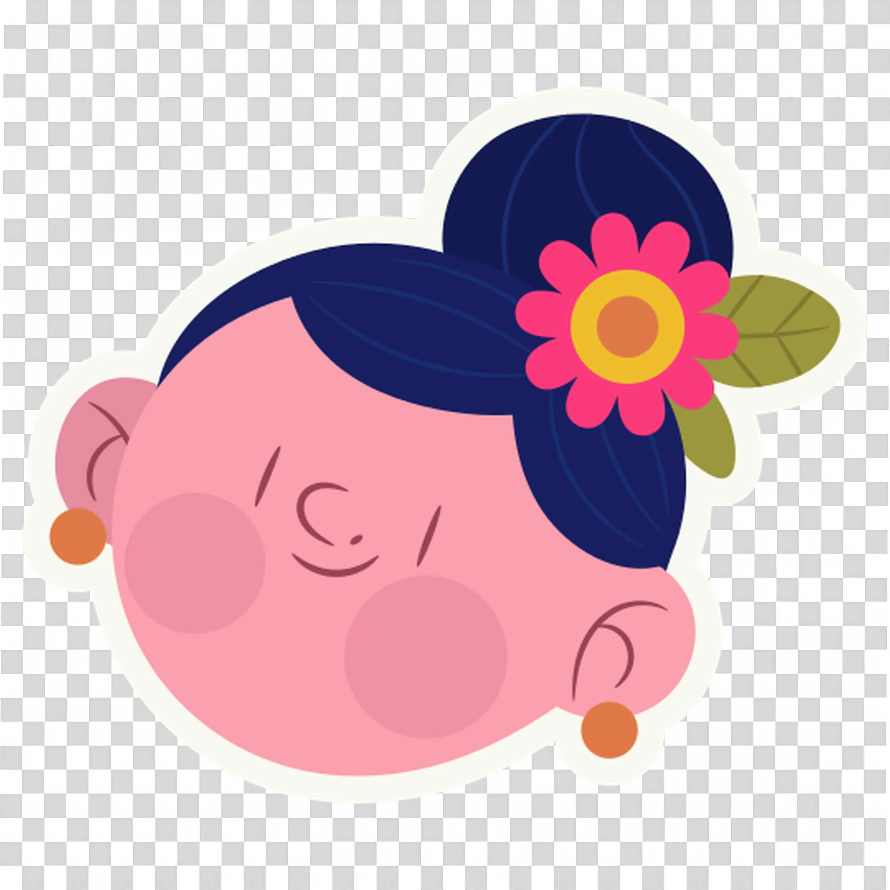 Woman with Black Hair and Flowers in Her Hair Smiling