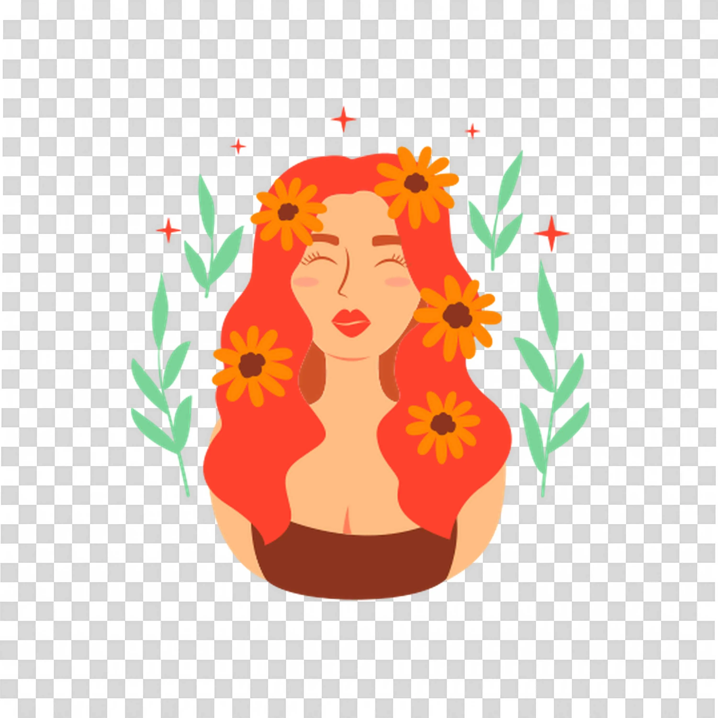 Woman with Red Hair Holding Floral Crown PNGDownload